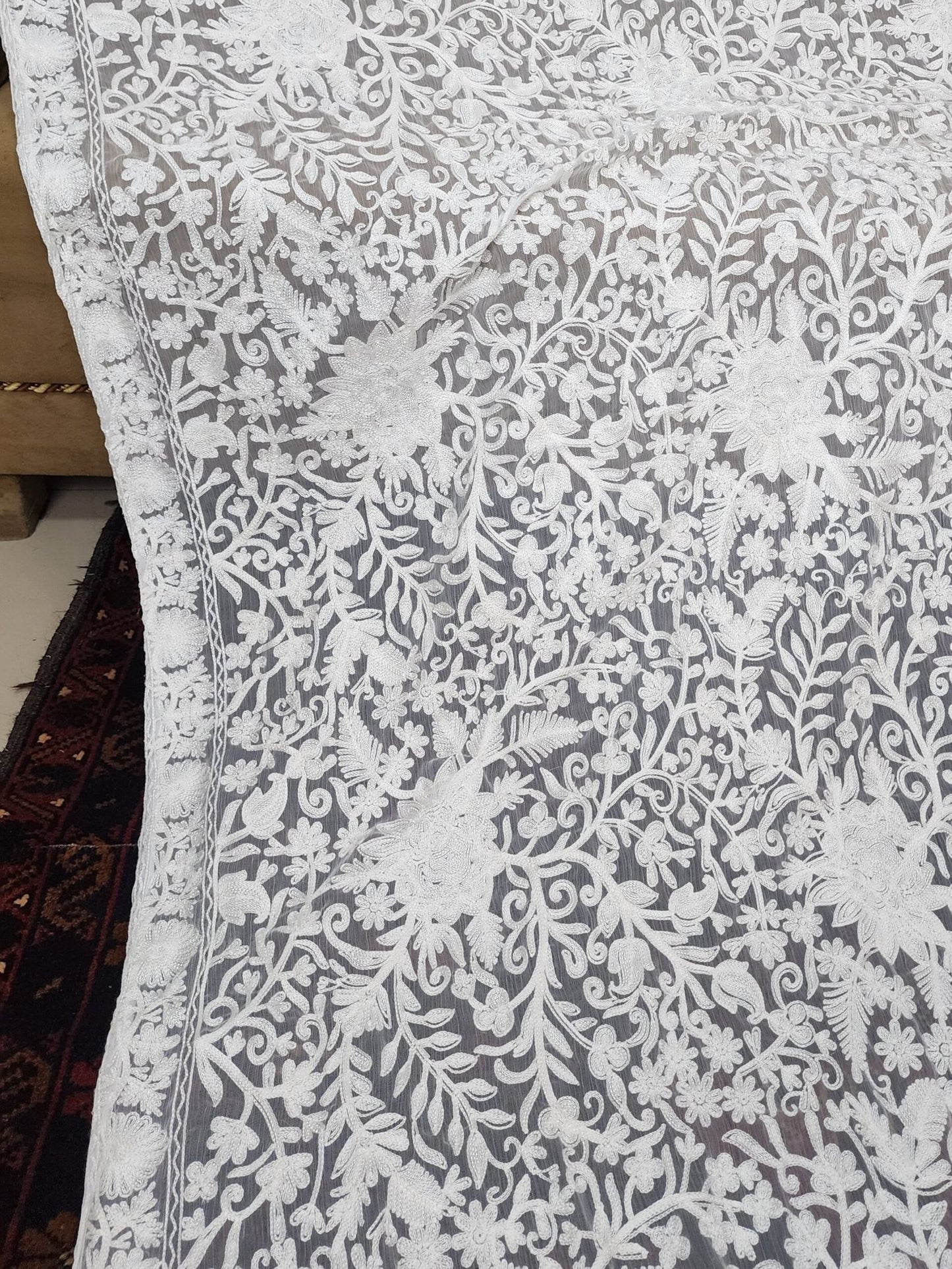 Crinkle Chiffon Gulabkar Embroidered Aar Work Dupatta | White