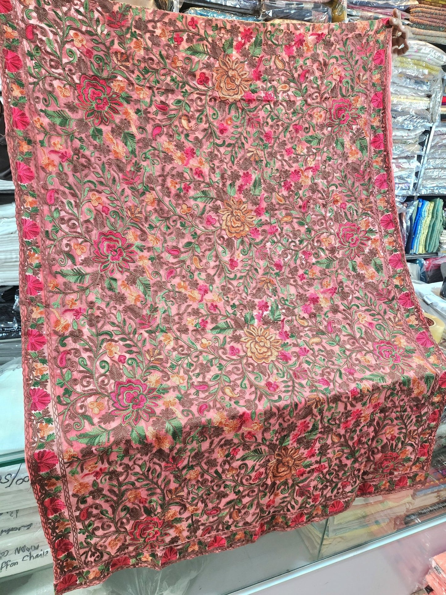 Crinkle Chiffon Aari Embroidered Dupatta Multi Color | Tea Pink