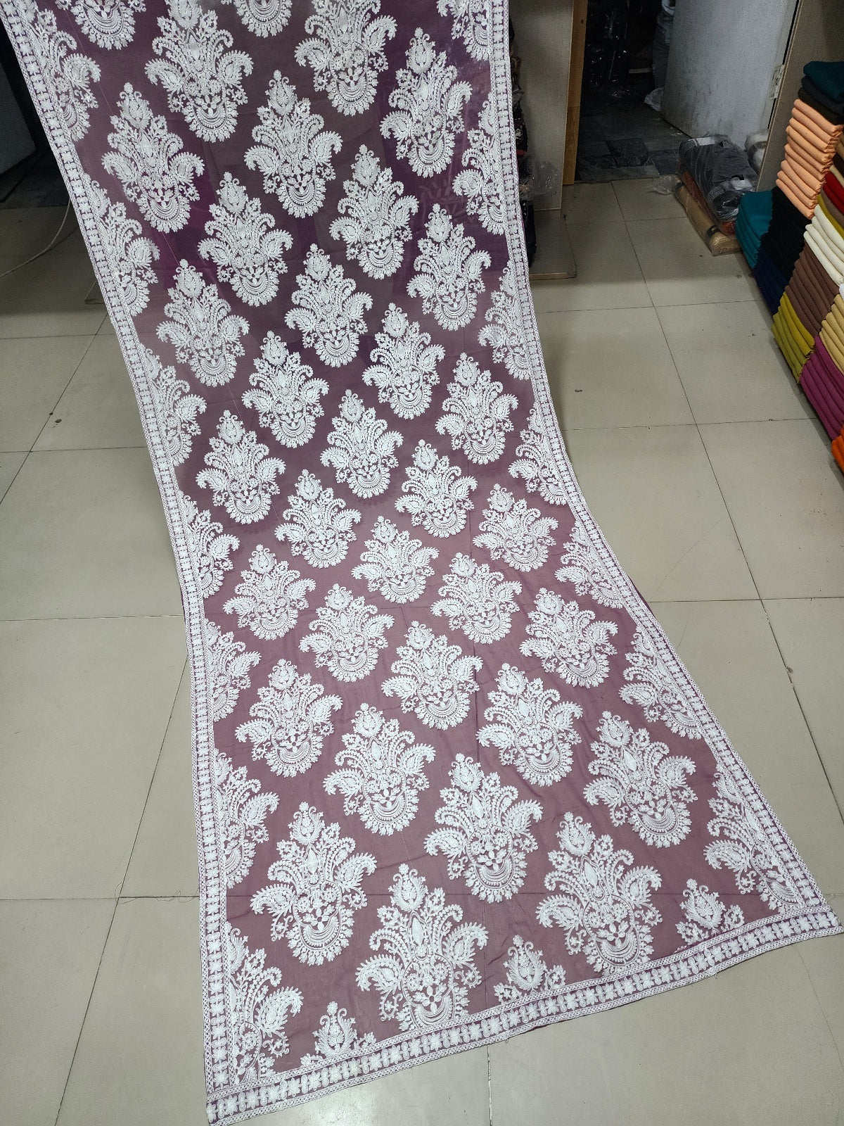 Crinkle Chiffon Embroidered Dupatta | Light Purple