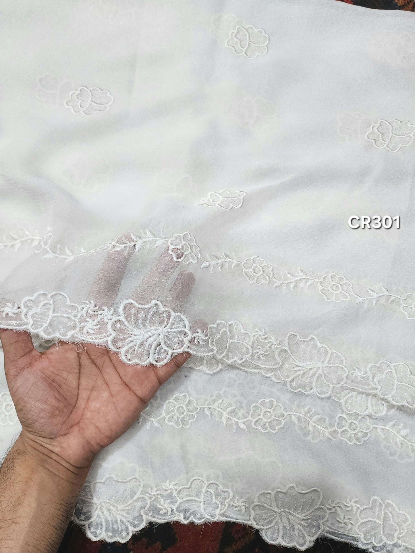 Crinkle Chiffon Cutwork Dyeable Embroidered Dupatta | CR301