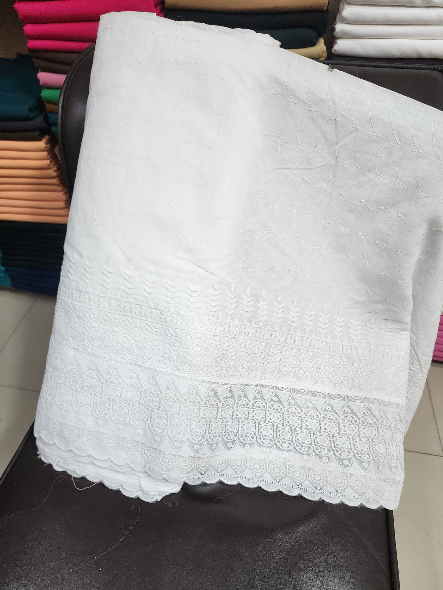 White Chikankari Organza Trouser Fabric