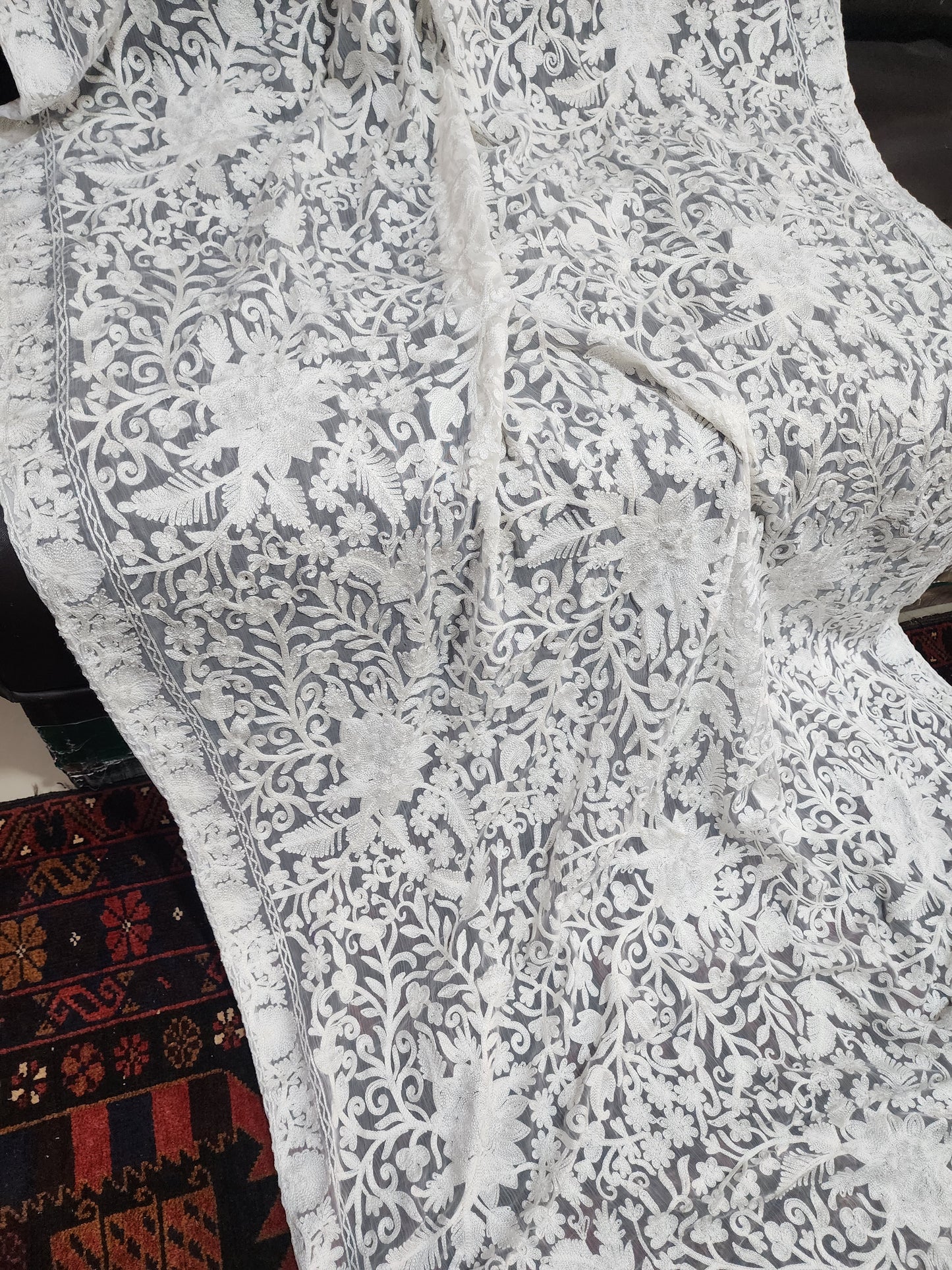 Crinkle Chiffon Gulabkar Embroidered Aar Work Dupatta | White