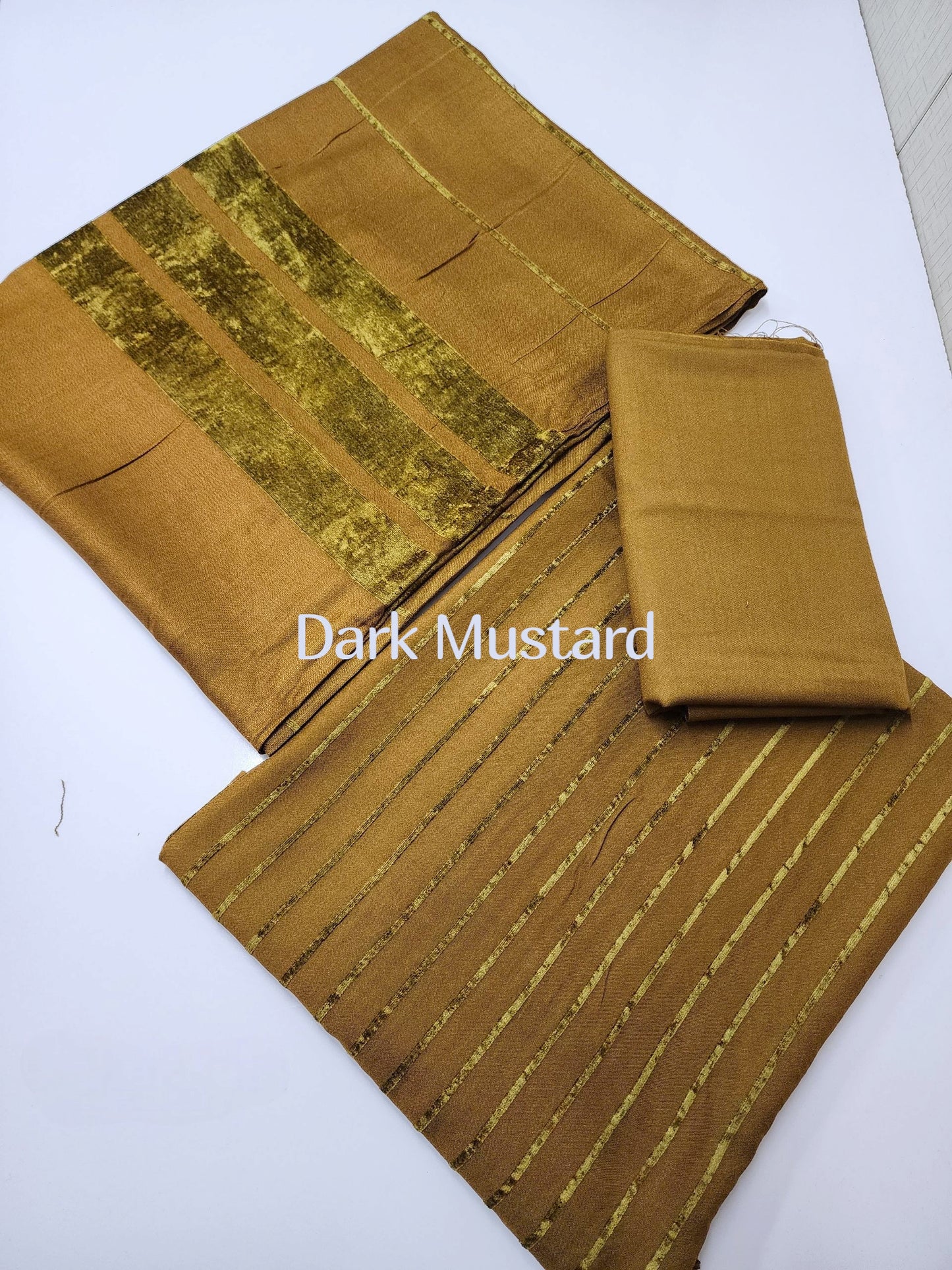 3 Piece Suit | Velvet Lining Marina Suit Allover With Shawl | New Arrival Beautiful Gift | Dark Mustard