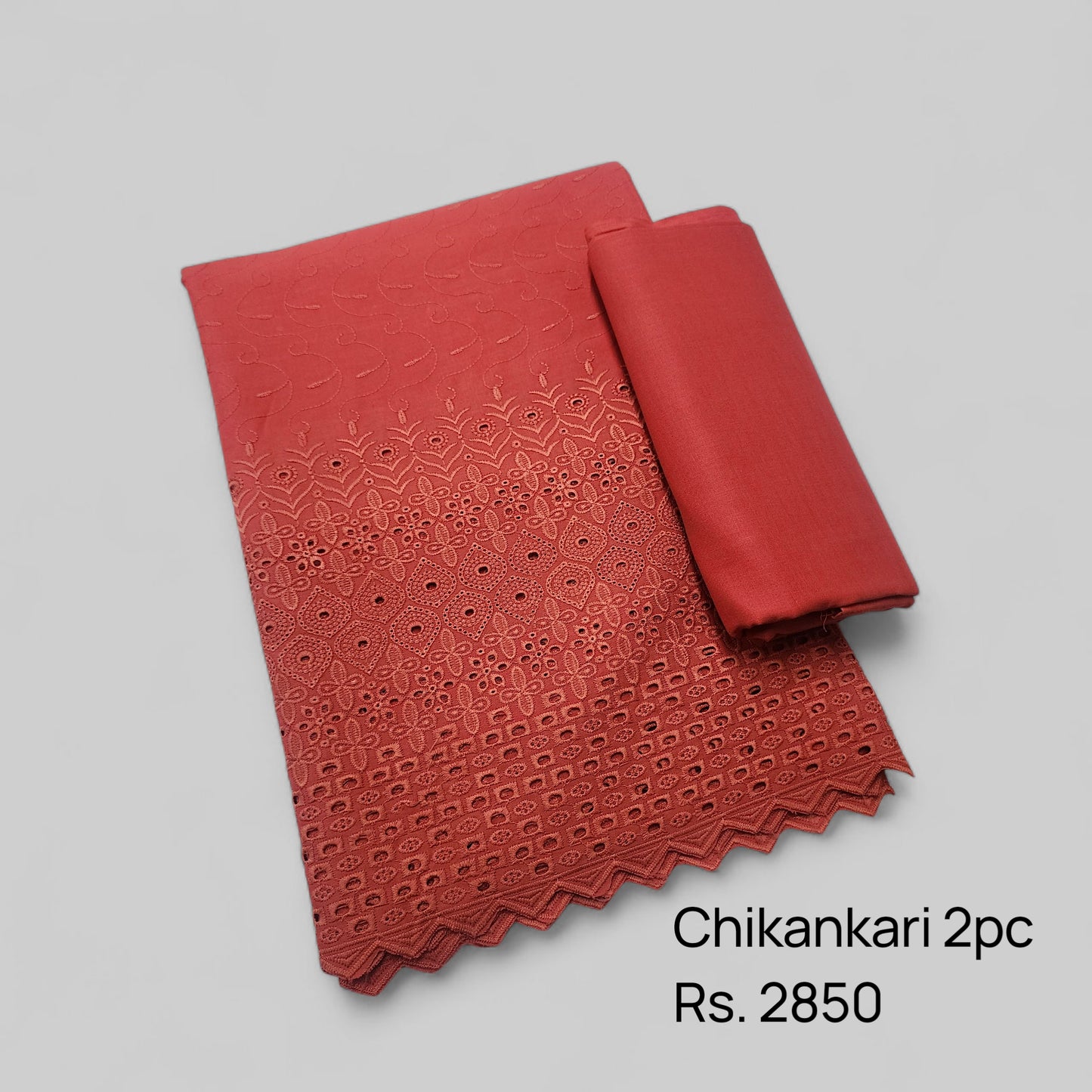 Chikankari Lawn 2 Piece Suit Daman Bore Long Length Suit | Carrot Pink