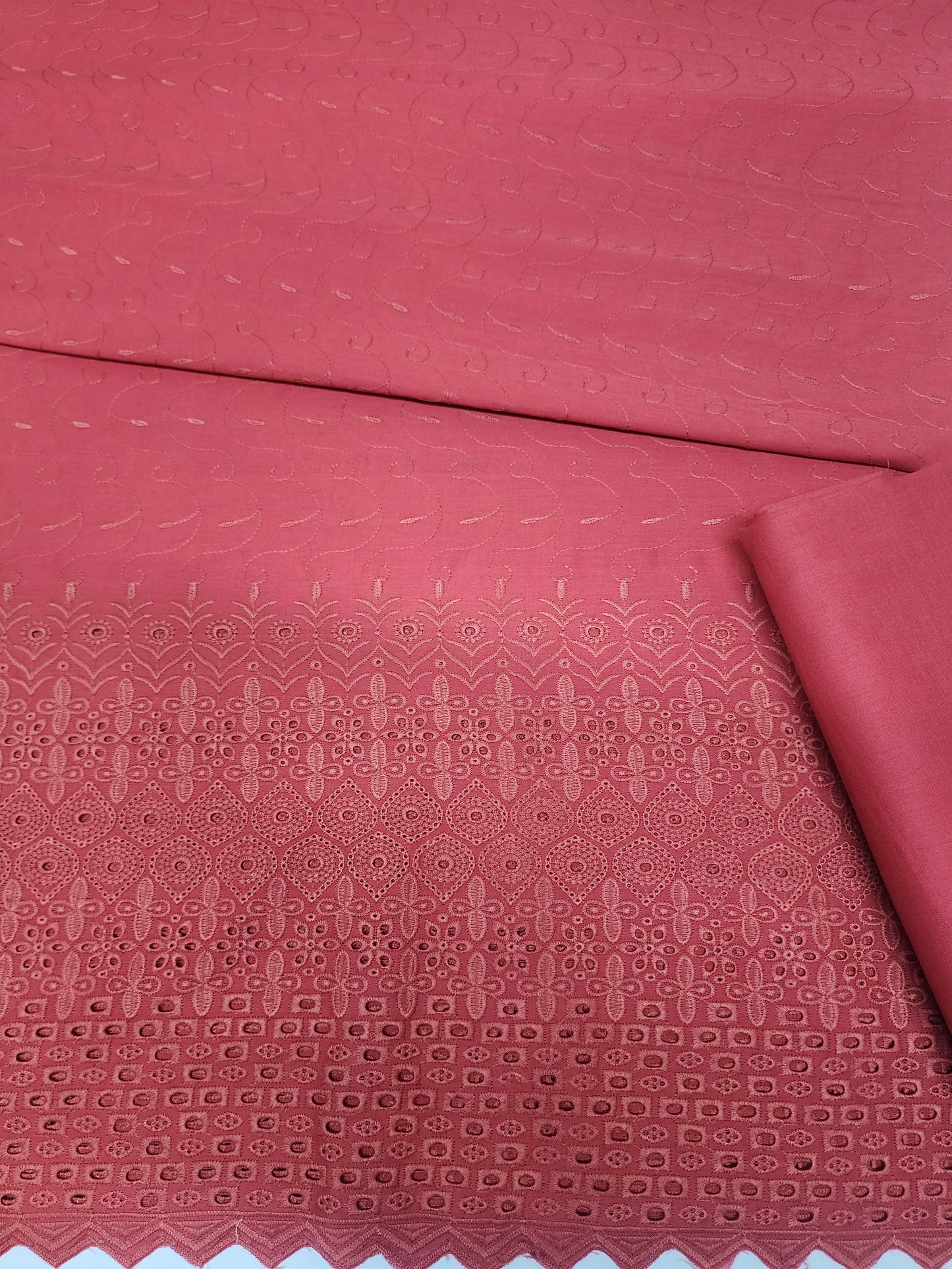 Chikankari Lawn 2 Piece Suit Daman Bore Long Length Suit | Carrot Pink
