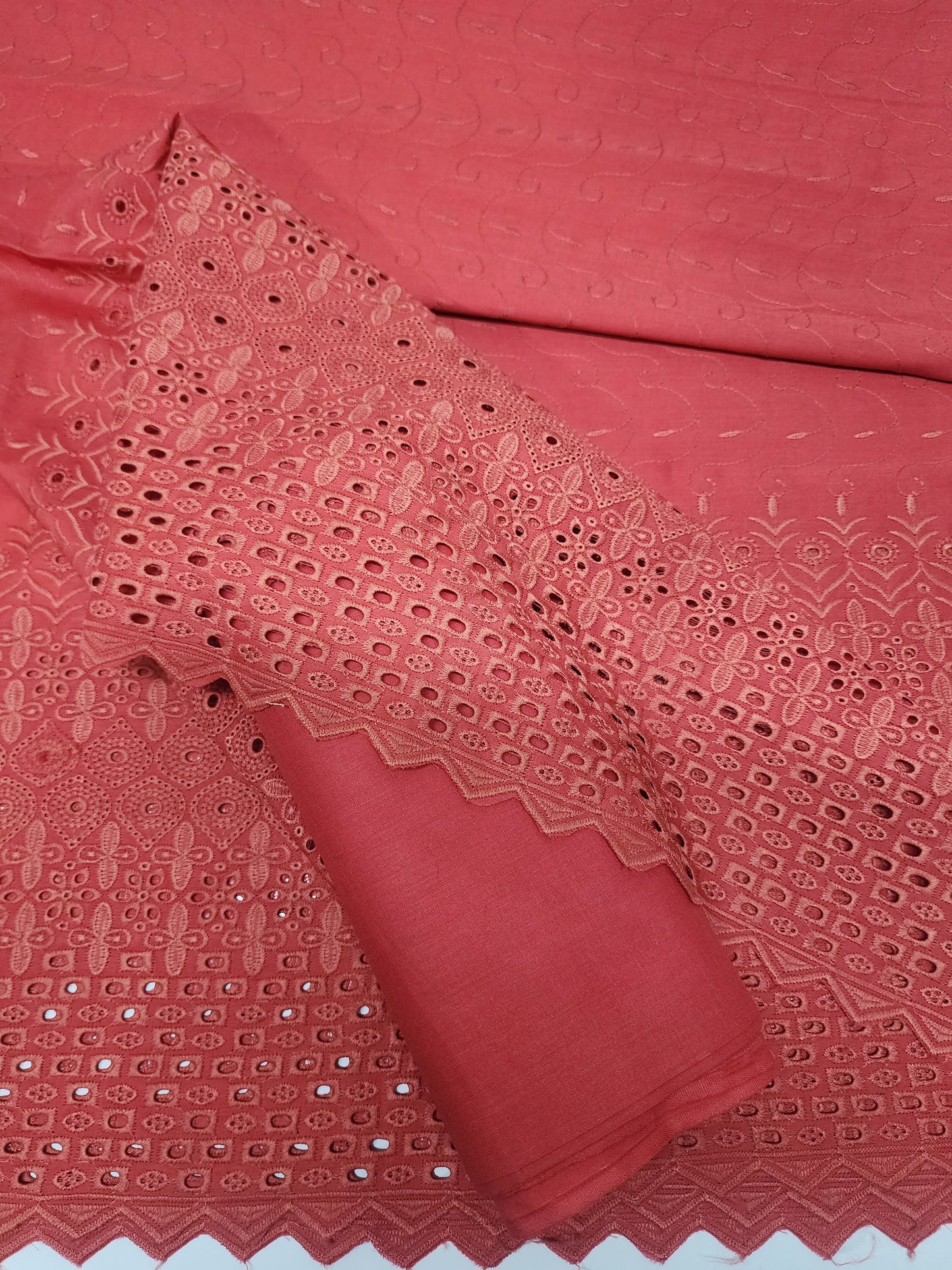 Chikankari Lawn 2 Piece Suit Daman Bore Long Length Suit | Carrot Pink