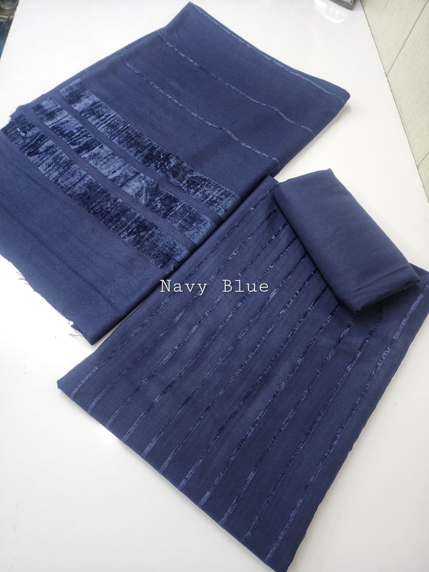 3 Piece Suit | Velvet Lining Marina Suit Allover With Shawl | New Arrival Beautiful Gift | Navy Blue New
