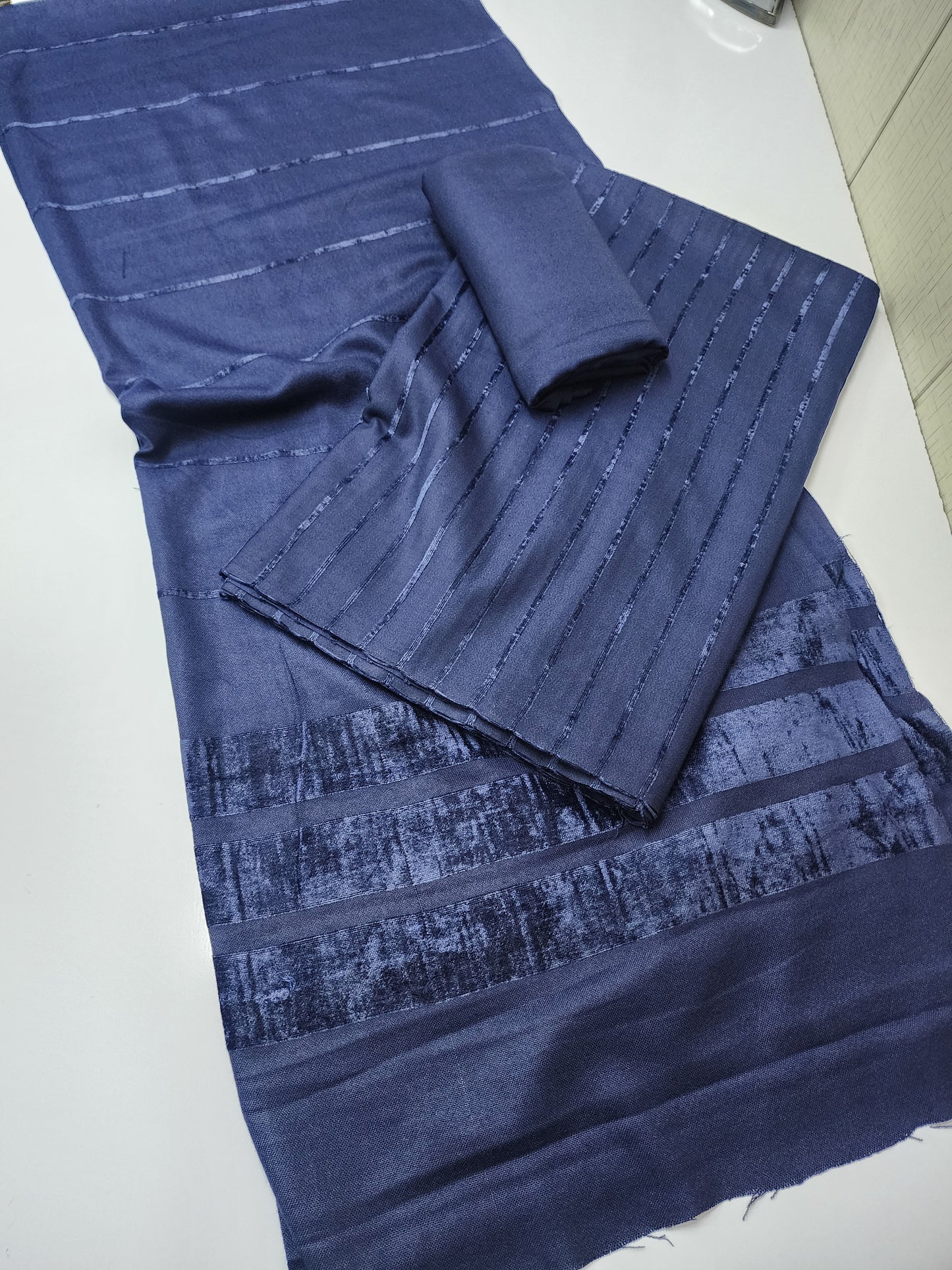 3 Piece Suit | Velvet Lining Marina Suit Allover With Shawl | New Arrival Beautiful Gift | Navy Blue New