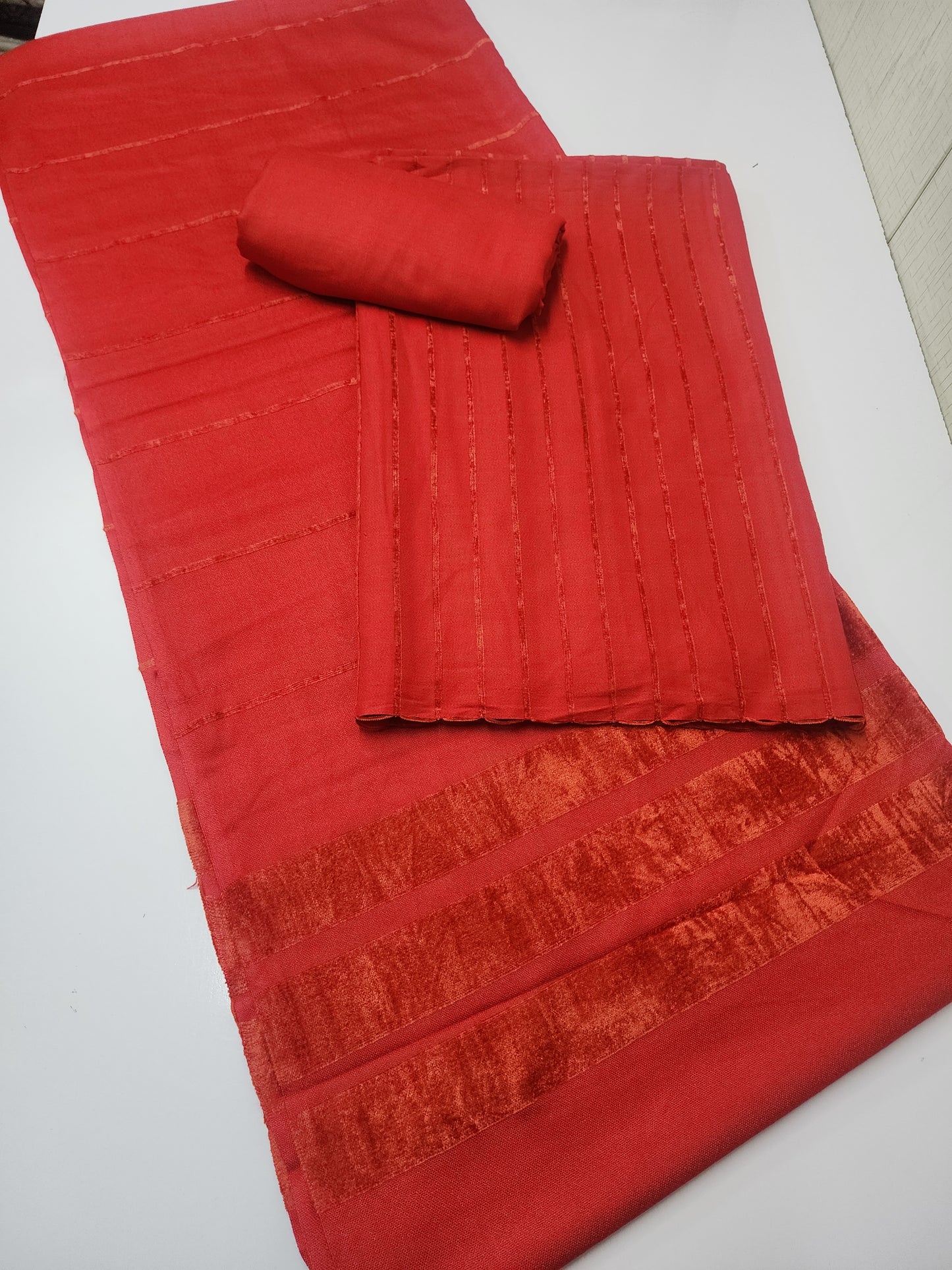 3 Piece Suit | Velvet Lining Marina Suit Allover With Shawl | New Arrival Beautiful Gift | Red