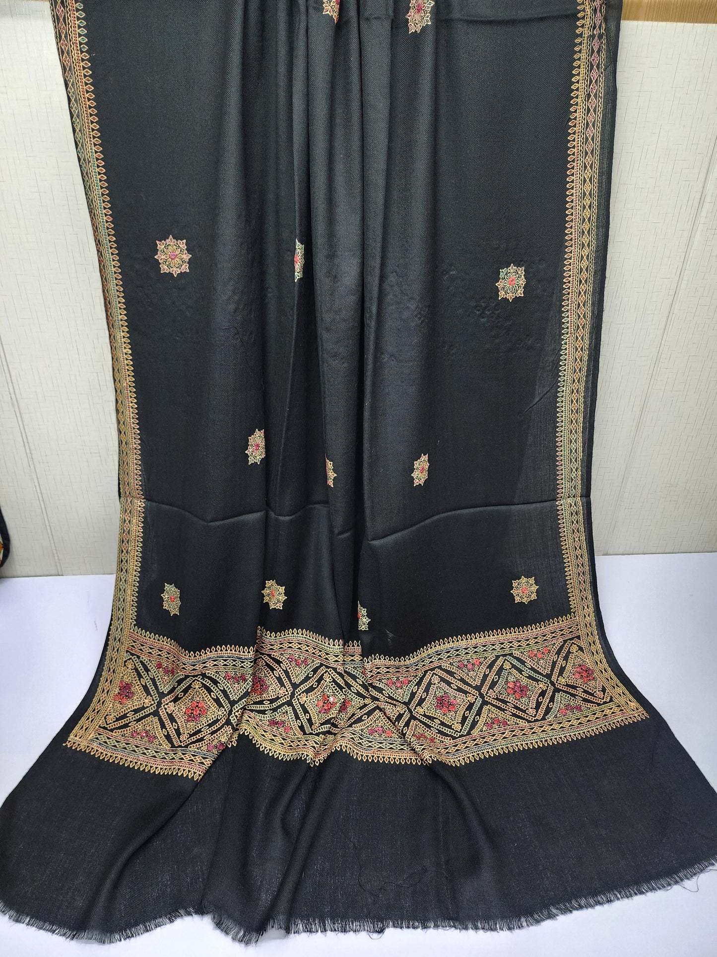 Pashmina Shawl | Hand Embroidery Mirror Work Beautiful Shawl in Sale | Black