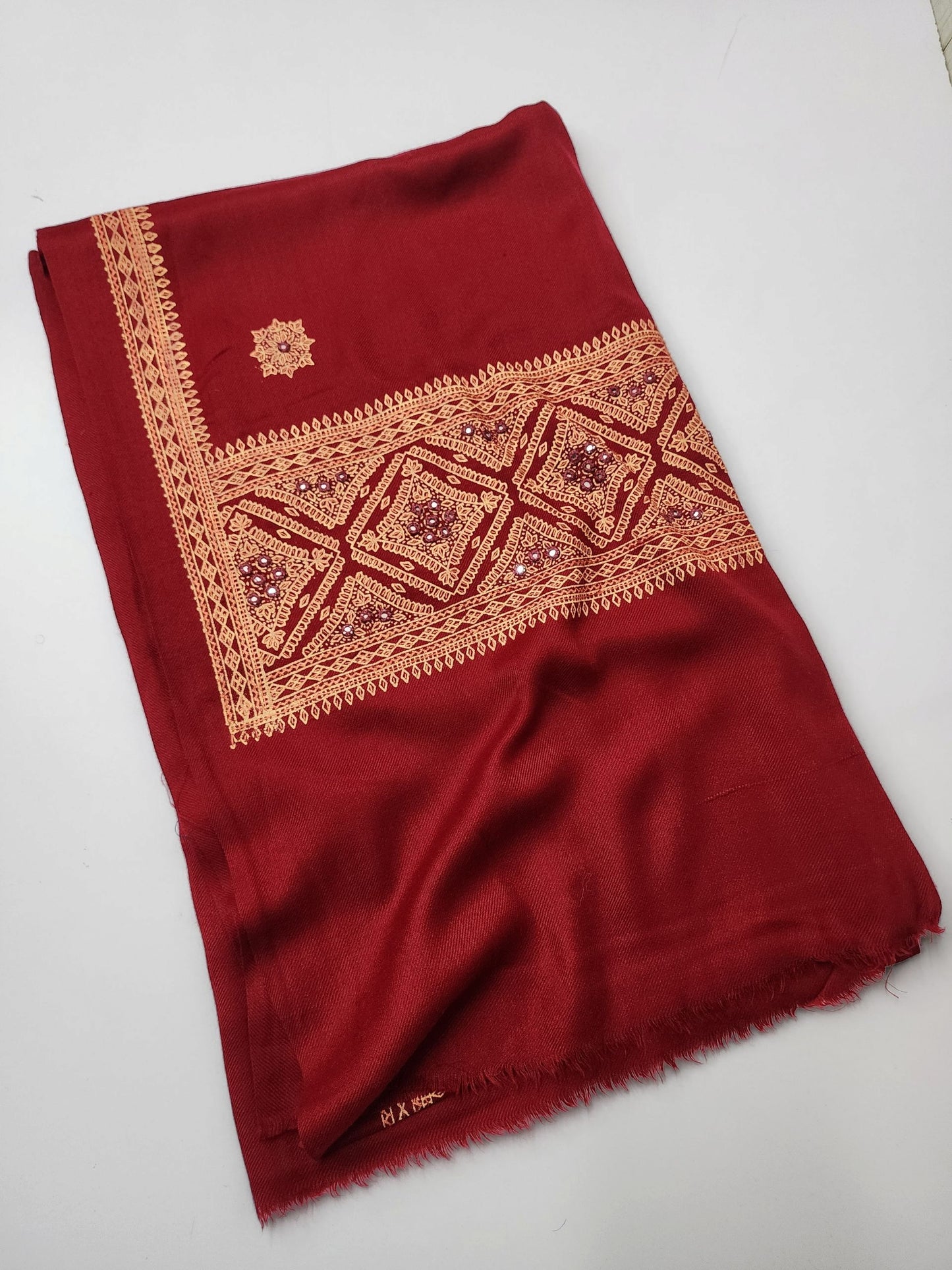Pashmina Shawl | Hand Embroidery Mirror Work Beautiful Shawl in Sale | Maroon