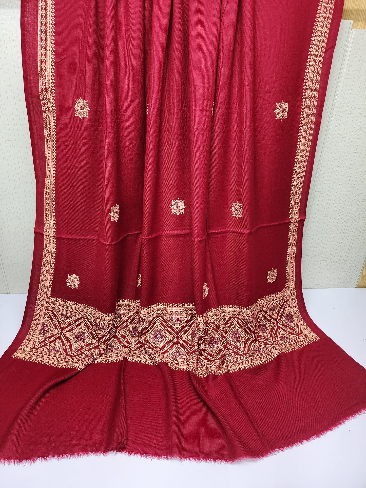Pashmina Shawl | Hand Embroidery Mirror Work Beautiful Shawl in Sale | Maroon