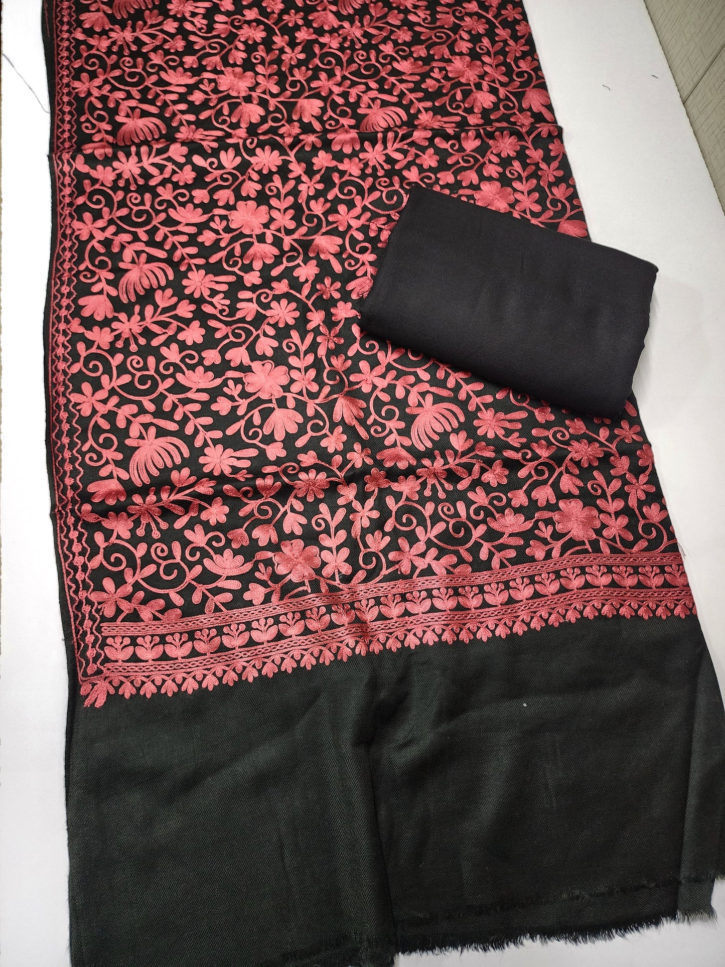 Pashmina 3 Piece Suit | Embroidered Shawl with Plain Suit Marina | Black