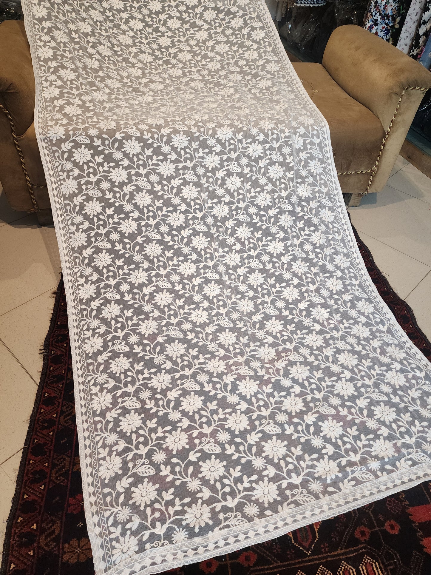 Crinkle Chiffon Embroidered Dupatta | White Flower Jaal