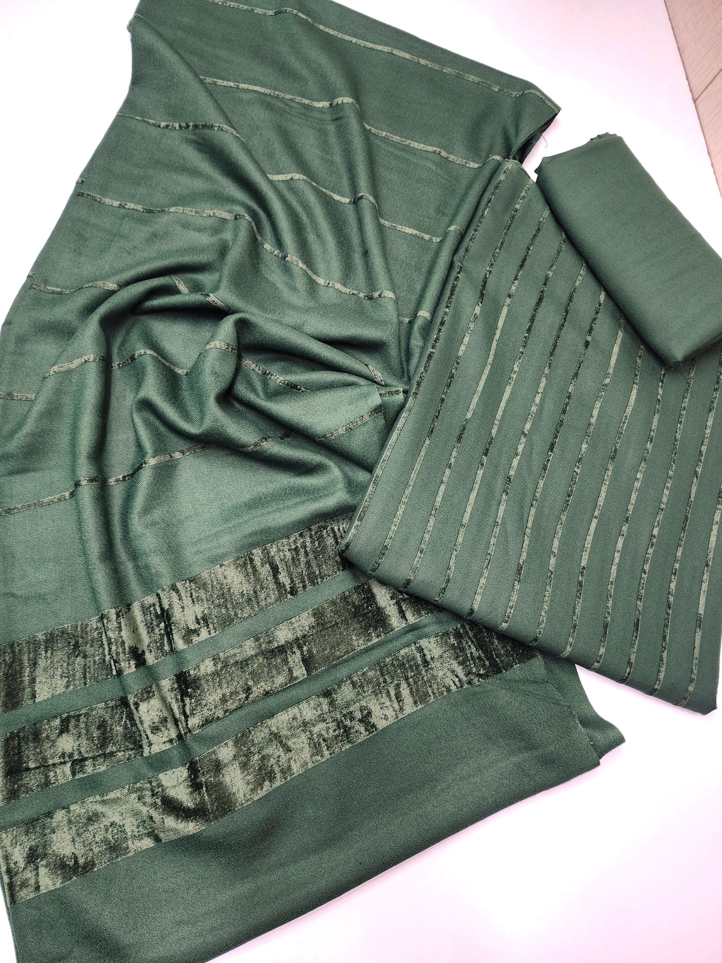 3 Piece Suit | Velvet Lining Marina Suit Allover With Shawl | New Arrival Beautiful Gift | Dark Green