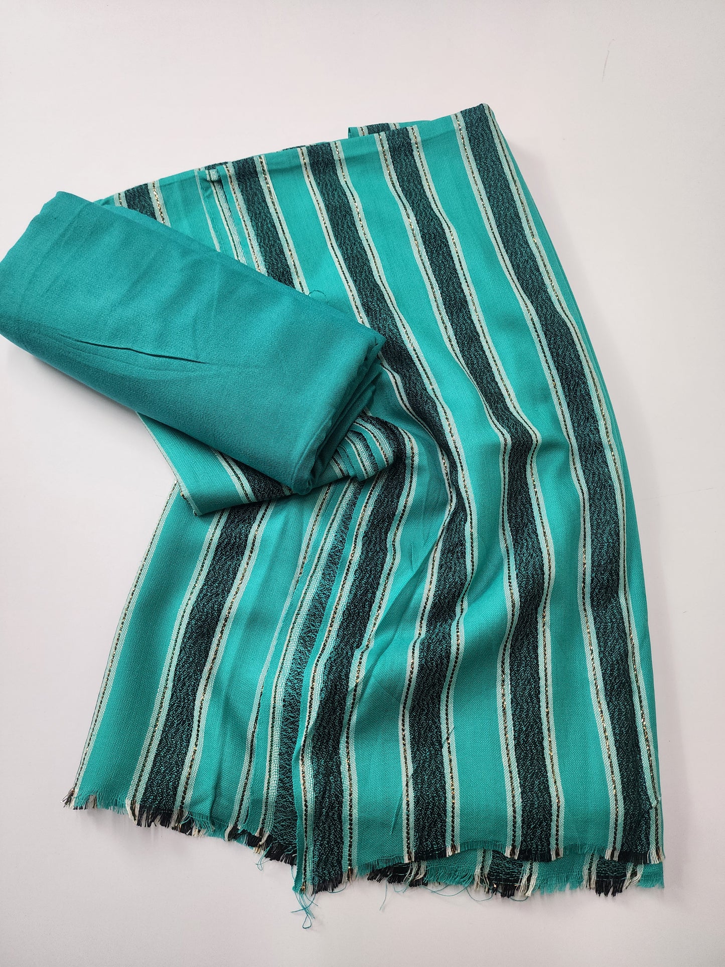 3 Piece Suit | Plain Marina Suit With Pashmina Lining Shawl Perfect Gift | Sea Green