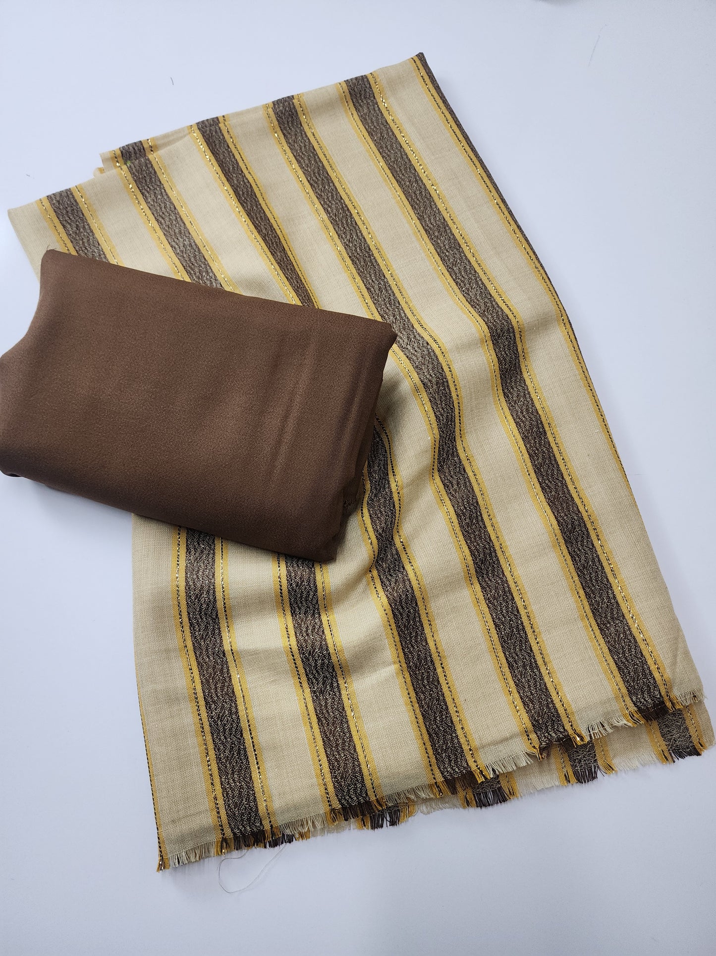 3 Piece Suit | Plain Marina Suit With Pashmina Lining Shawl Perfect Gift | Brown