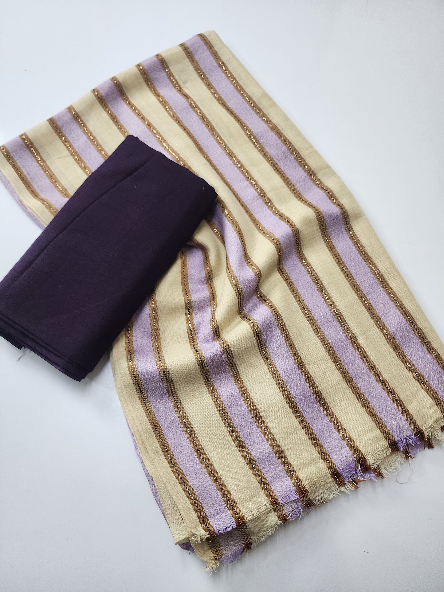 3 Piece Suit | Plain Marina Suit With Pashmina Lining Shawl Perfect Gift | Purple
