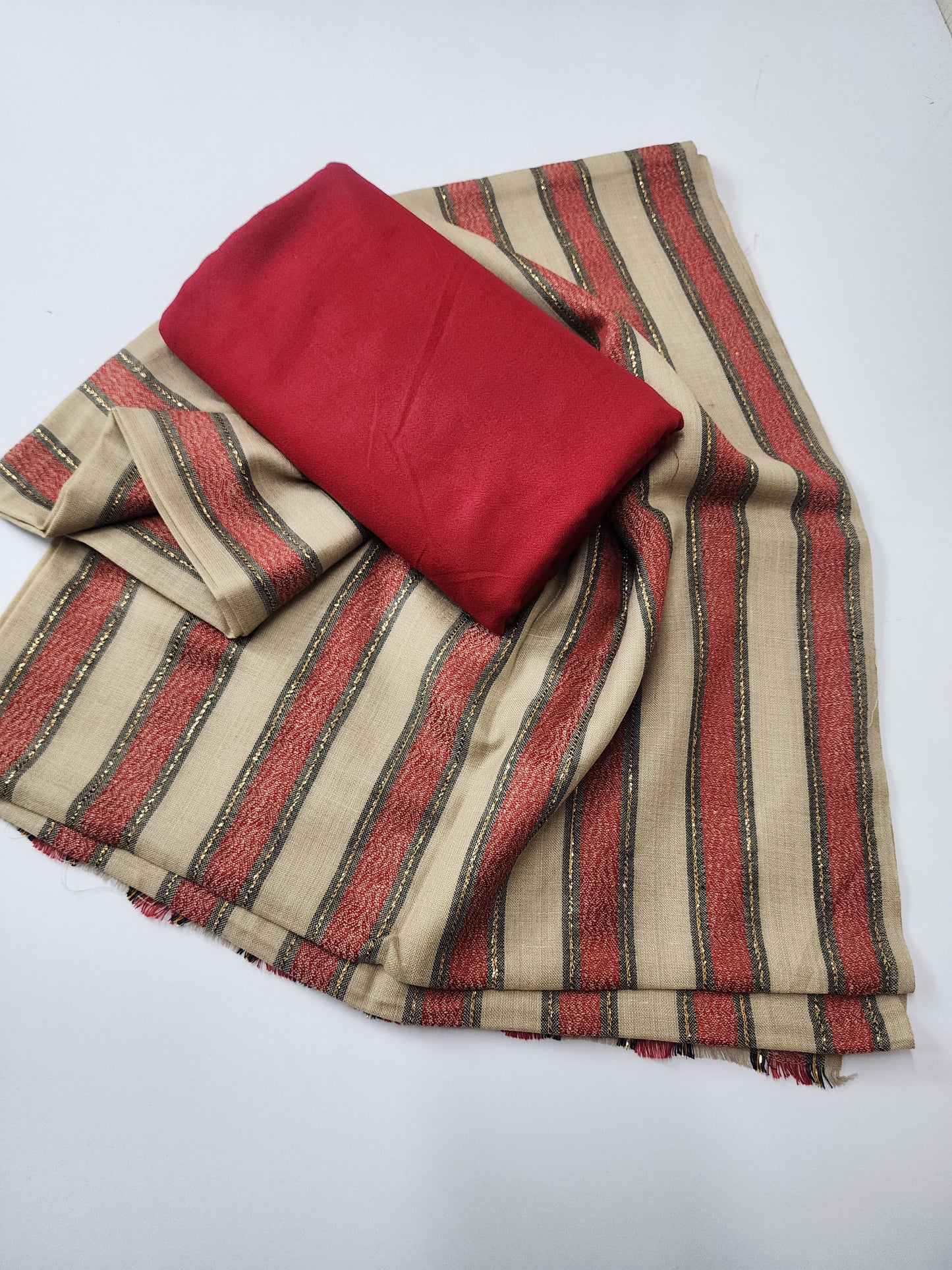 3 Piece Suit | Plain Marina Suit With Pashmina Lining Shawl Perfect Gift | Maroon Skin