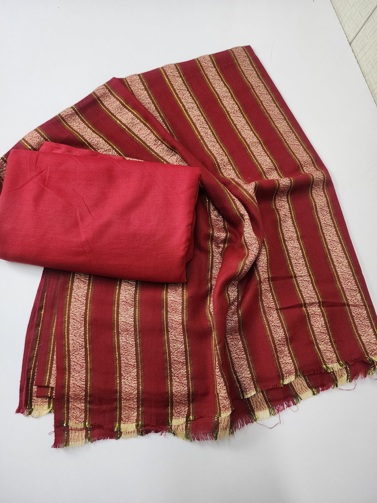 3 Piece Suit | Plain Marina Suit With Pashmina Lining Shawl Perfect Gift | Maroon