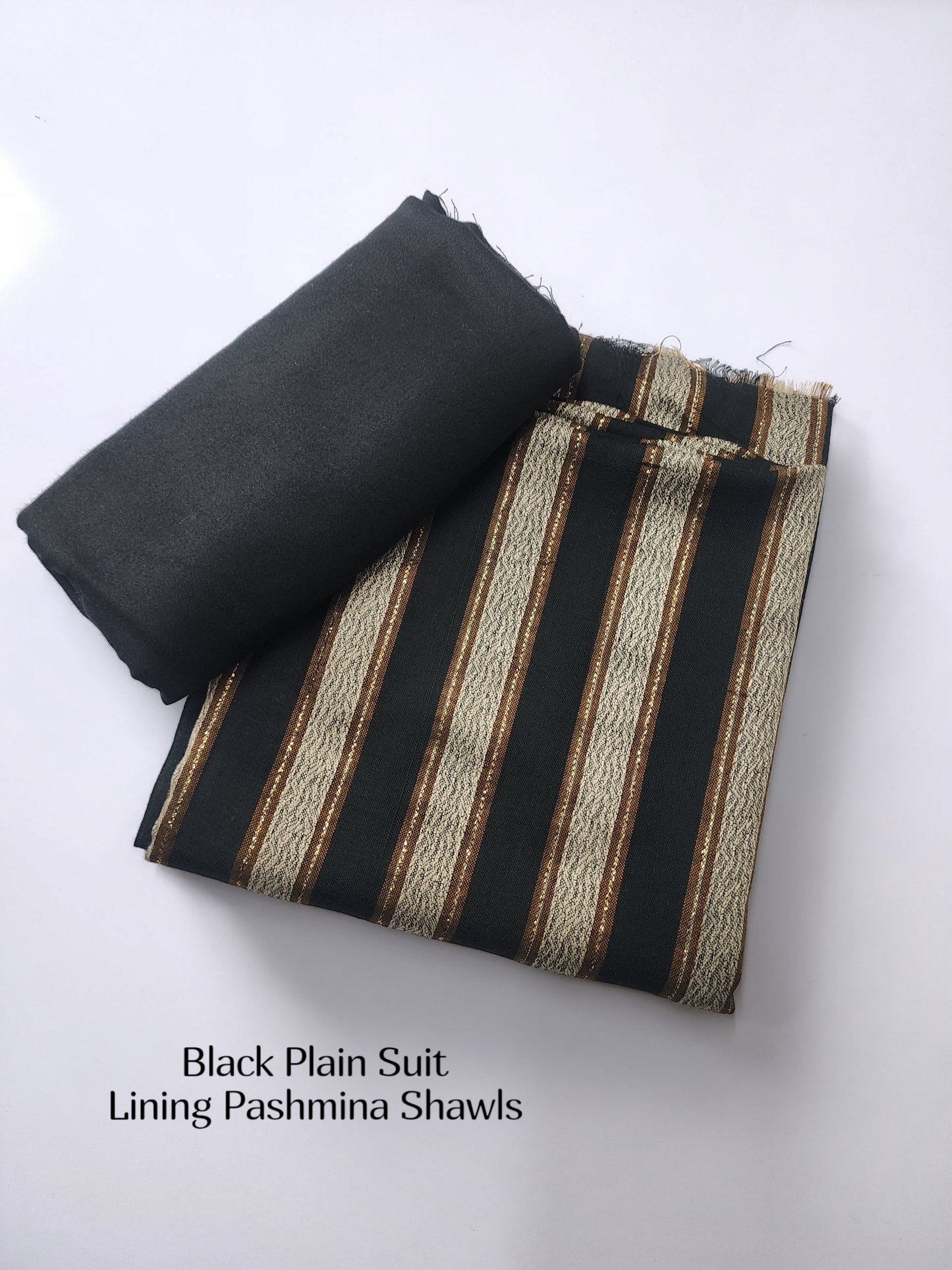 3 Piece Suit | Plain Marina Suit With Pashmina Lining Shawl Perfect Gift | Black