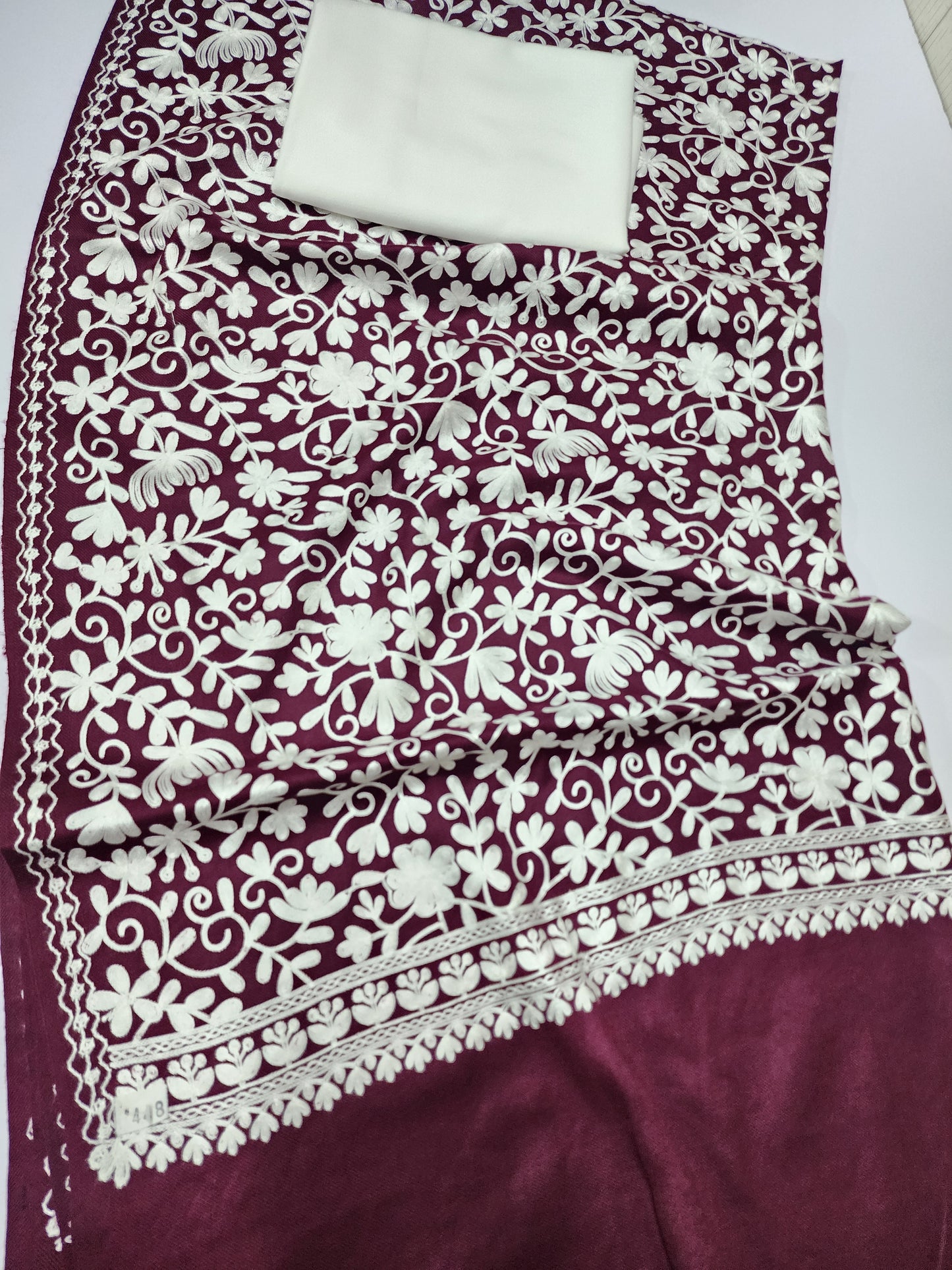 Pashmina 3 Piece Suit | Embroidered Shawl with Plain Suit Marina | Magenta