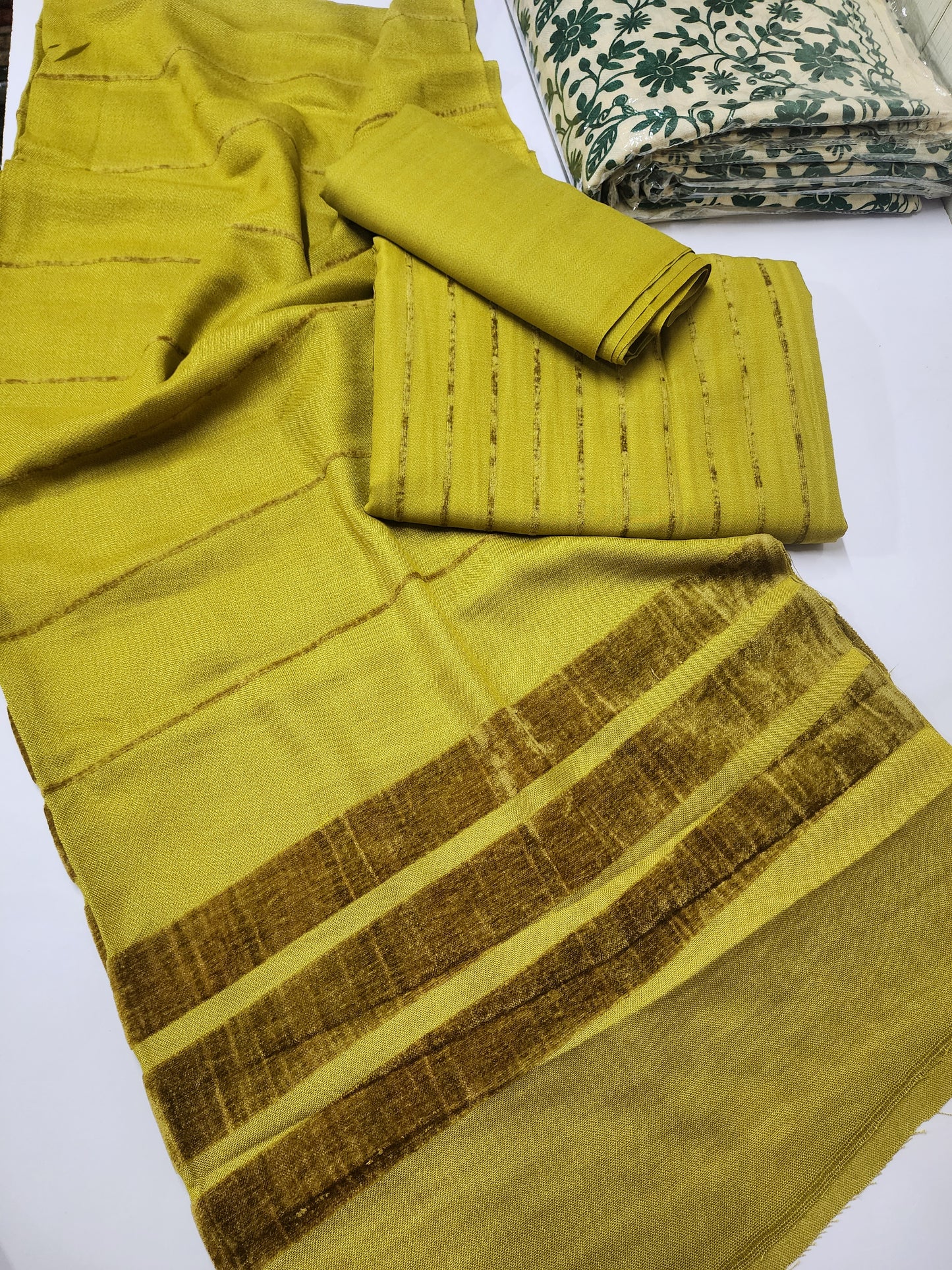 3 Piece Suit | Velvet Lining Marina Suit Allover With Shawl | New Arrival Beautiful Gift | Pear Green