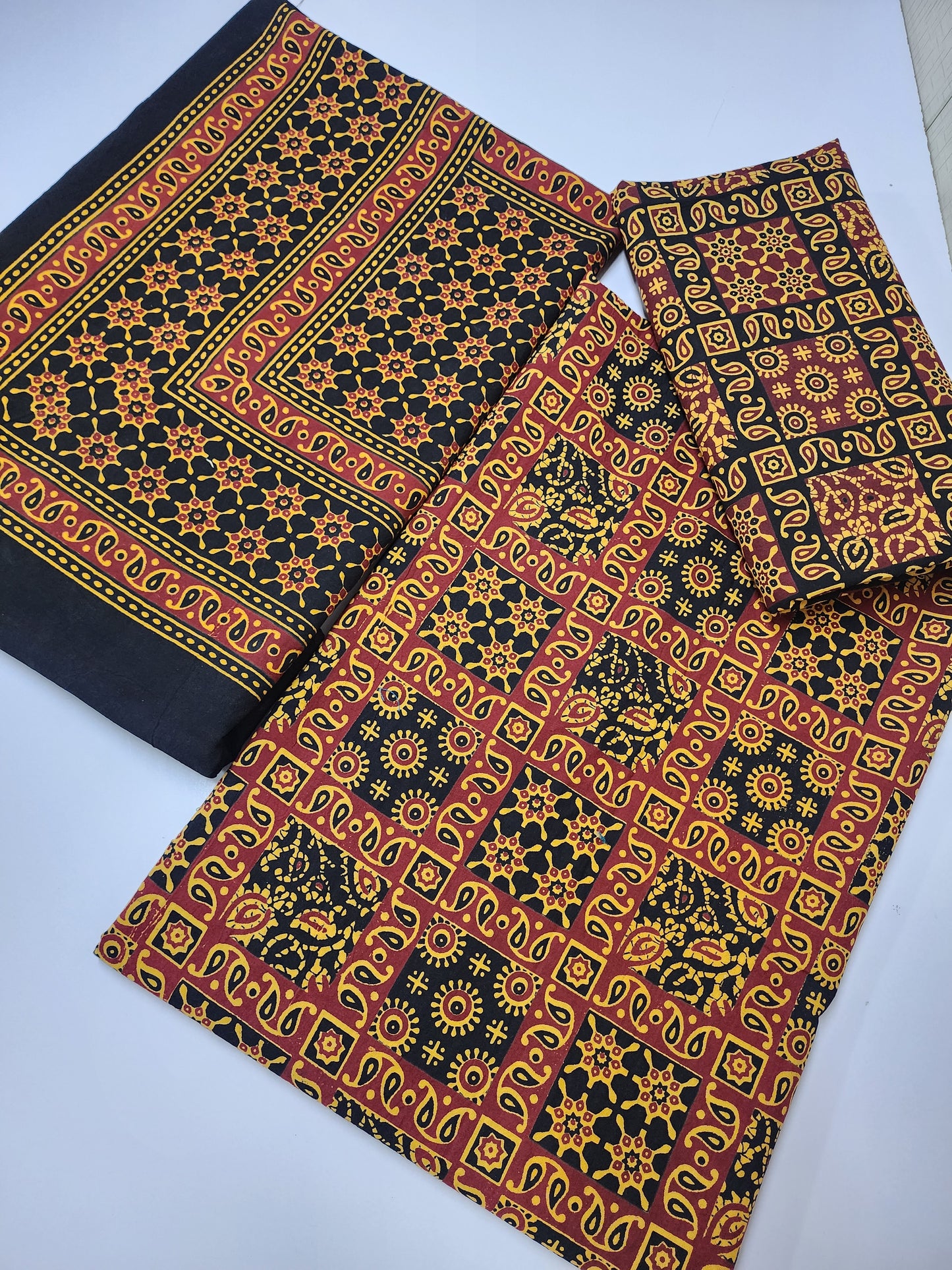 Ajrak Cotton 3 Piece Unstitched Suit Block Printed