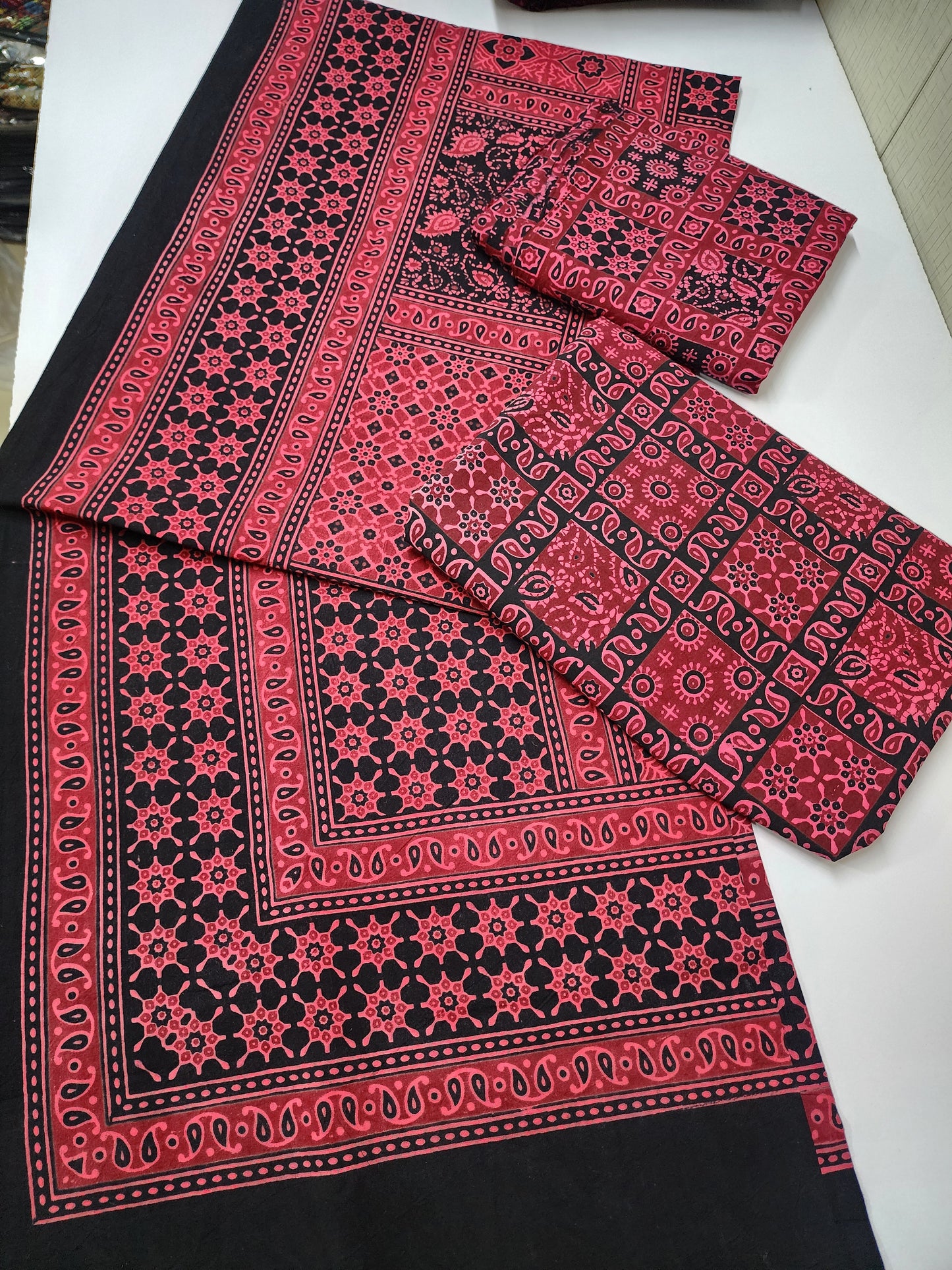 Ajrak Cotton 3 Piece Unstitched Suit Block Printed