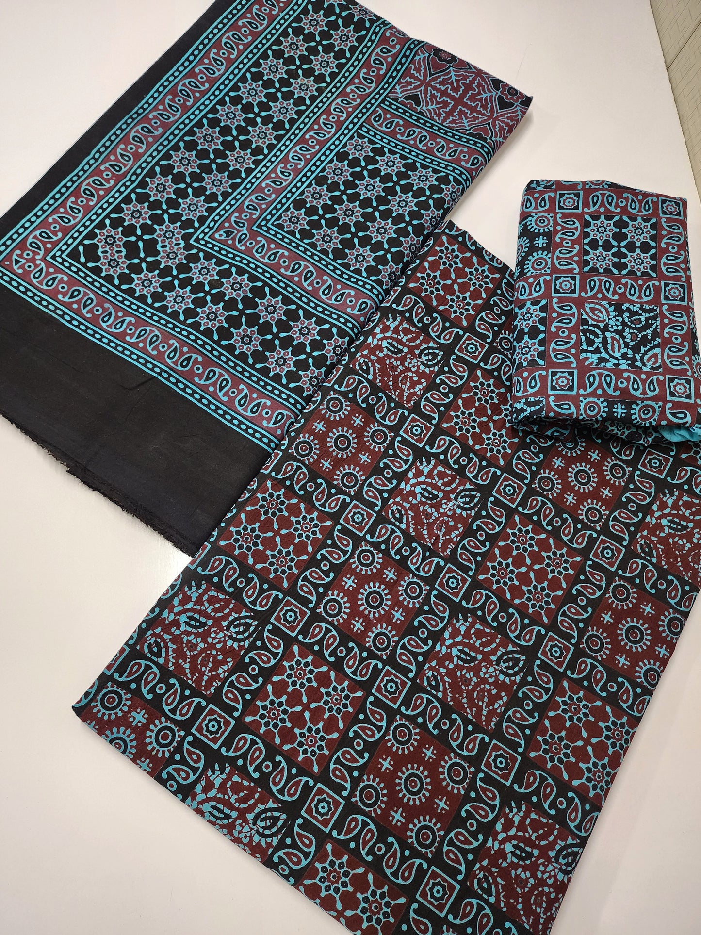 Ajrak Cotton 3 Piece Unstitched Suit Block Printed