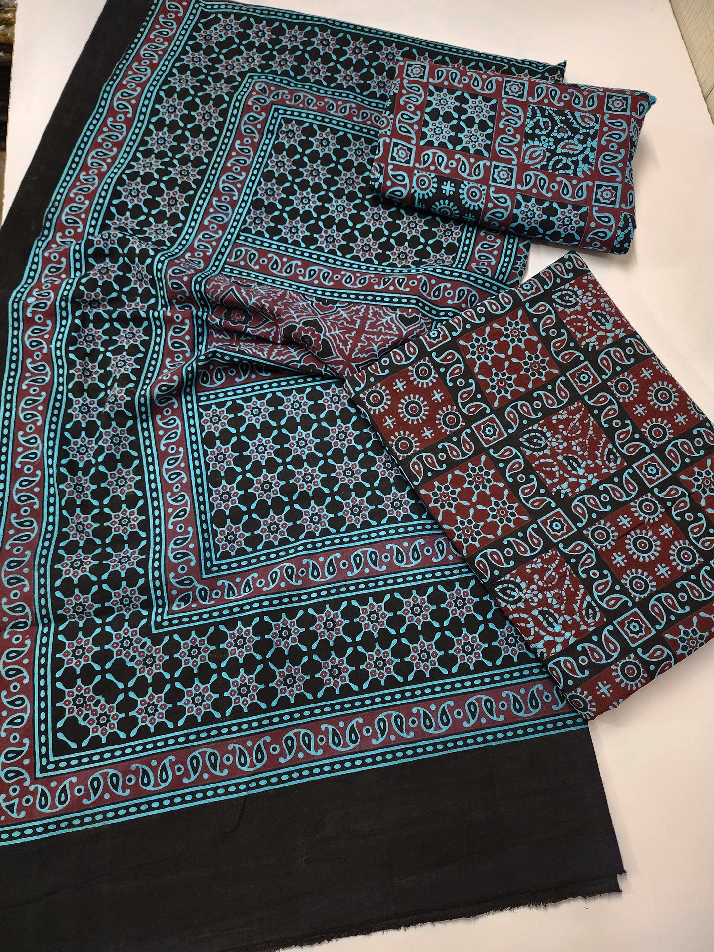Ajrak Cotton 3 Piece Unstitched Suit Block Printed