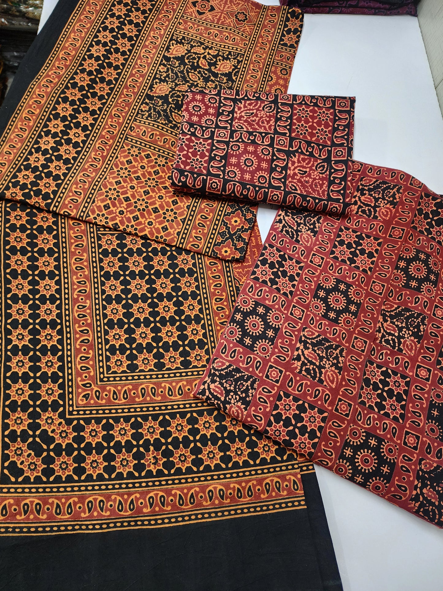 Ajrak Cotton 3 Piece Unstitched Suit Block Printed