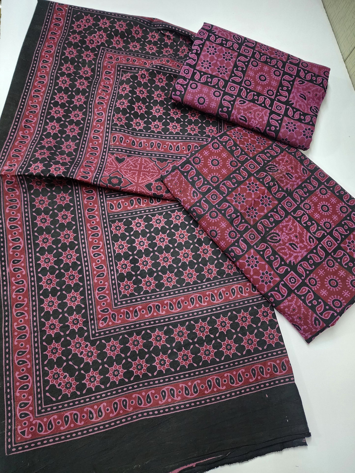 Ajrak Cotton 3 Piece Unstitched Suit Block Printed