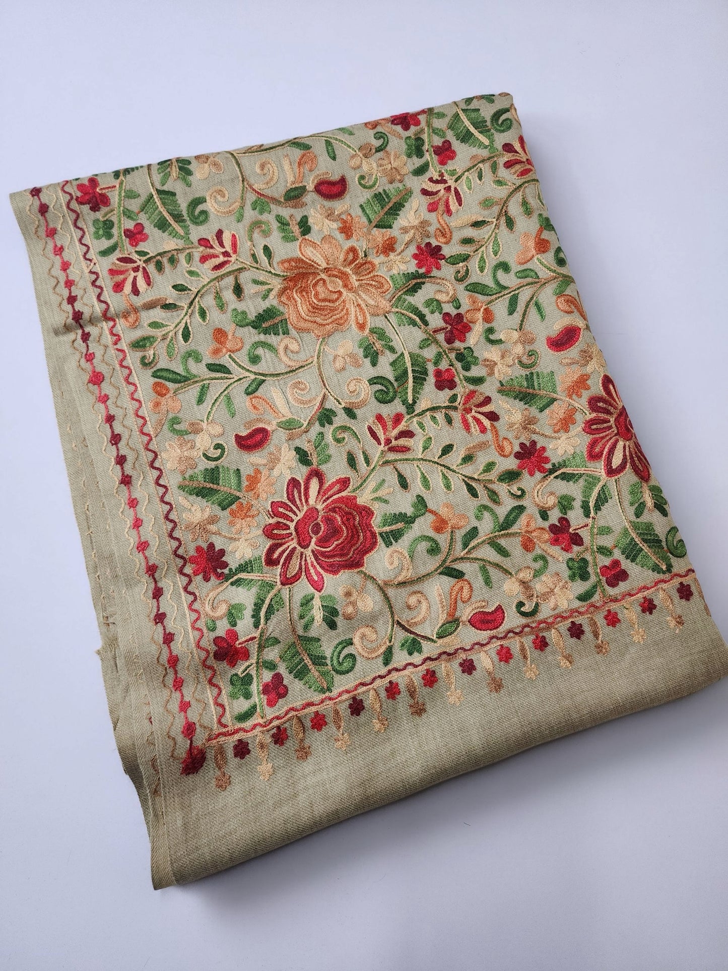 Pashmina Stole Full Embroidery Kashmiri Work in Sale Price perfect Gift 80x28 inches | Skin