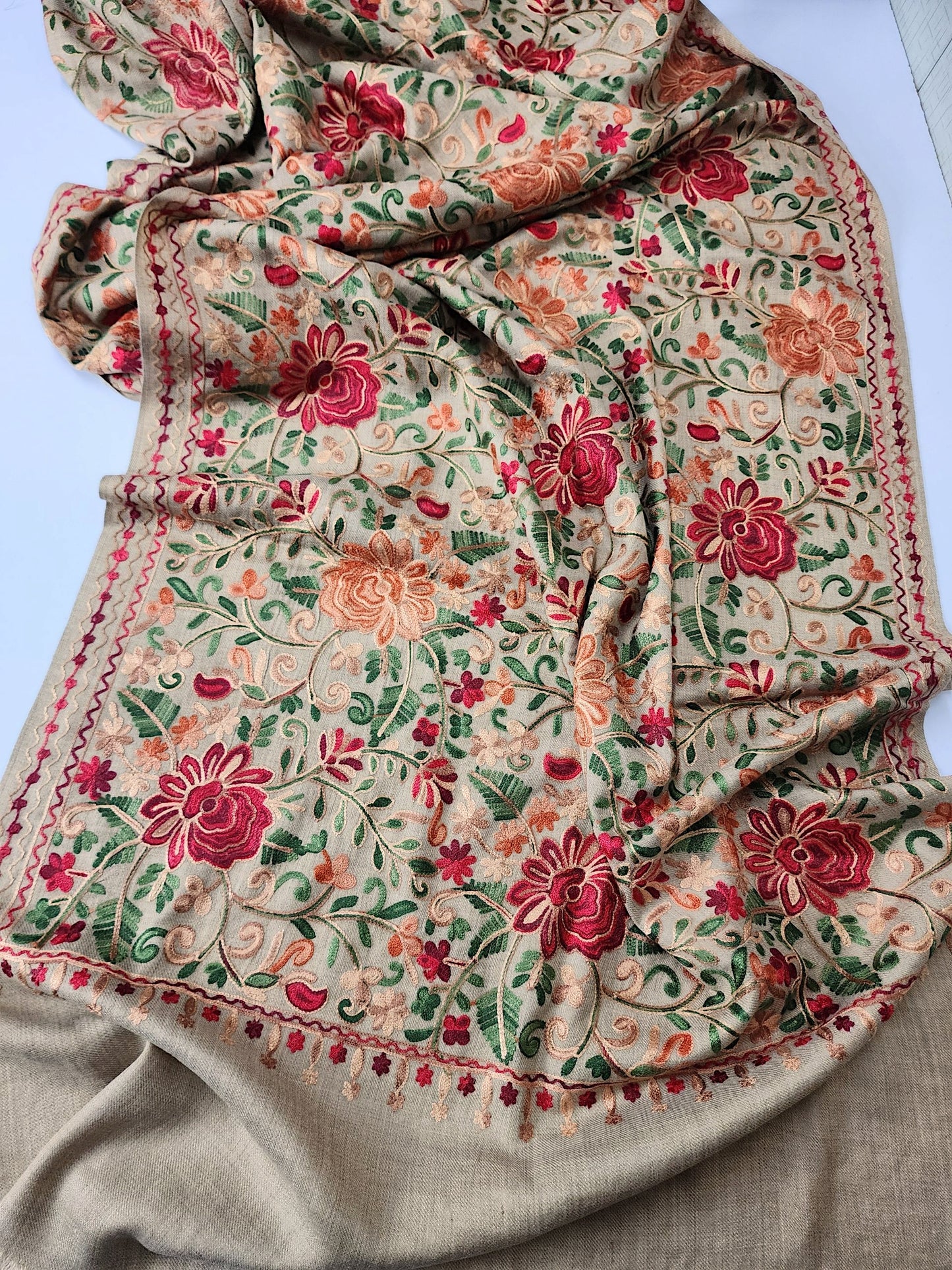 Pashmina Stole Full Embroidery Kashmiri Work in Sale Price perfect Gift 80x28 inches