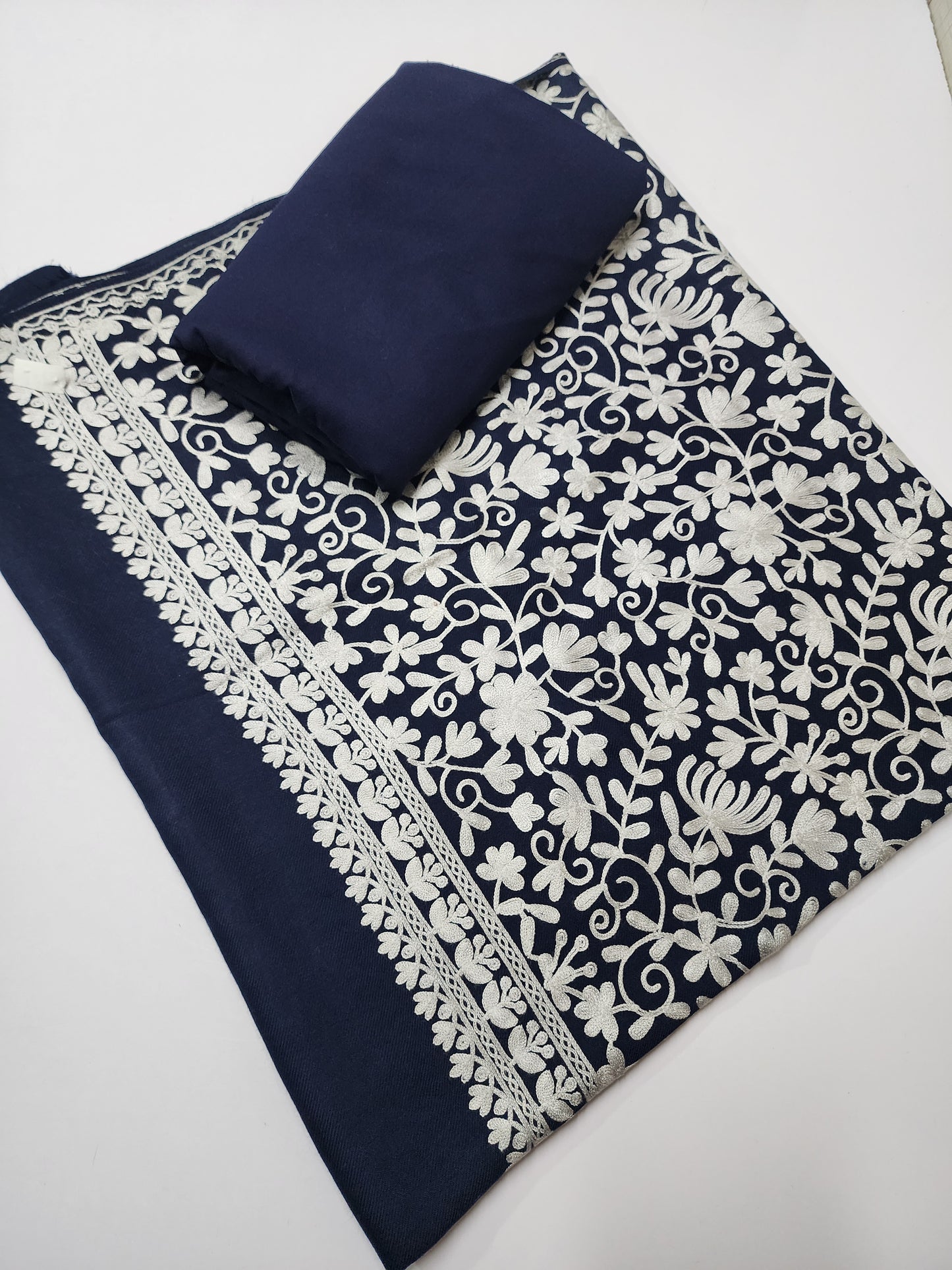 Pashmina 3 Piece Suit | Embroidered Shawl with Plain Suit Marina | Blue