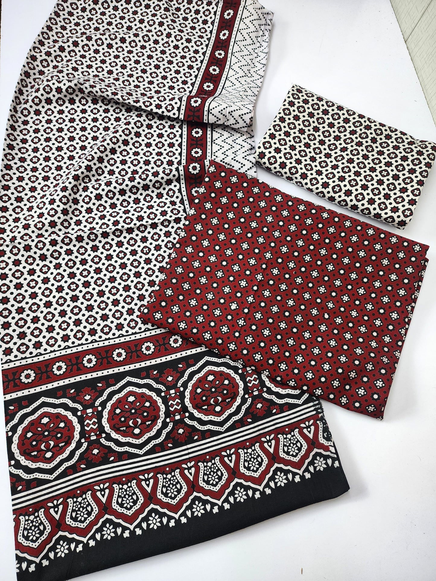 Ajrak Cotton 3 Piece Unstitched Suit 25% OFF