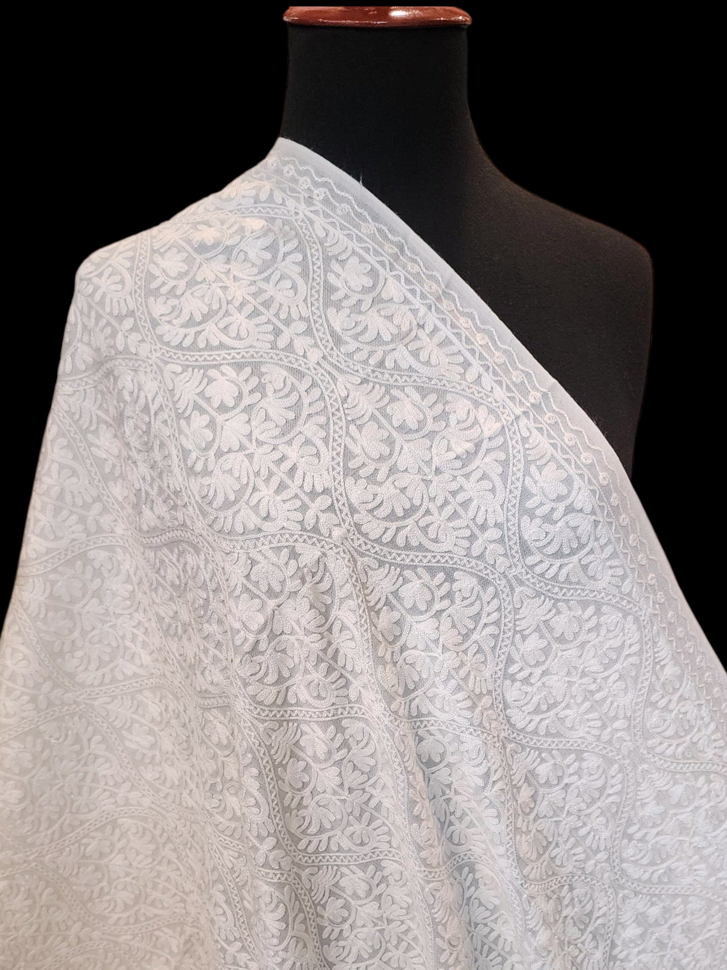 Pashmina Embroidered Shawl | Kashmiri Aar Work Embroidery Perfect Gift in Sale Price White Matka Design