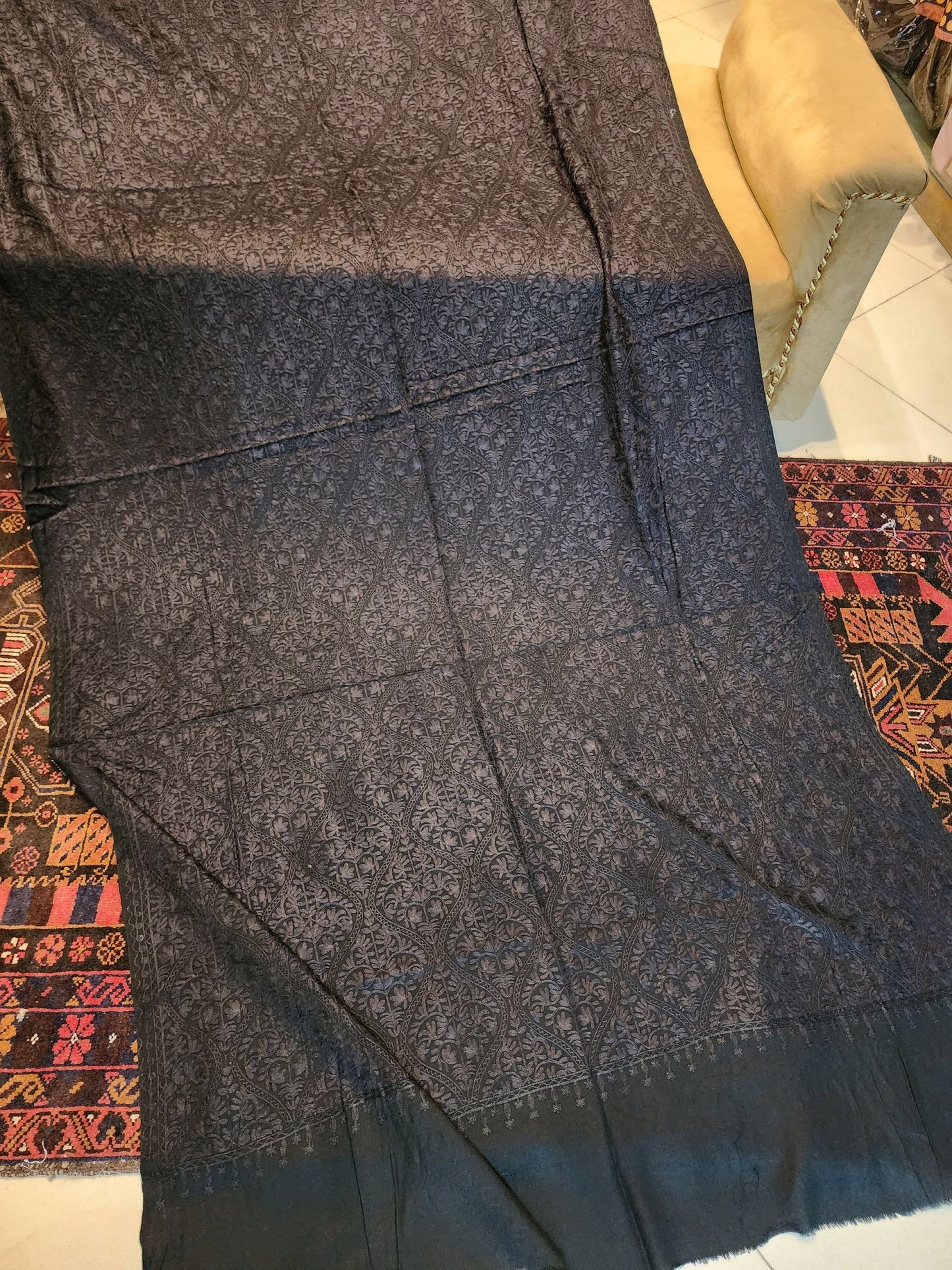 Pashmina Embroidered Shawl | Kashmiri Aar Work Embroidery Perfect Gift in Sale Price Black