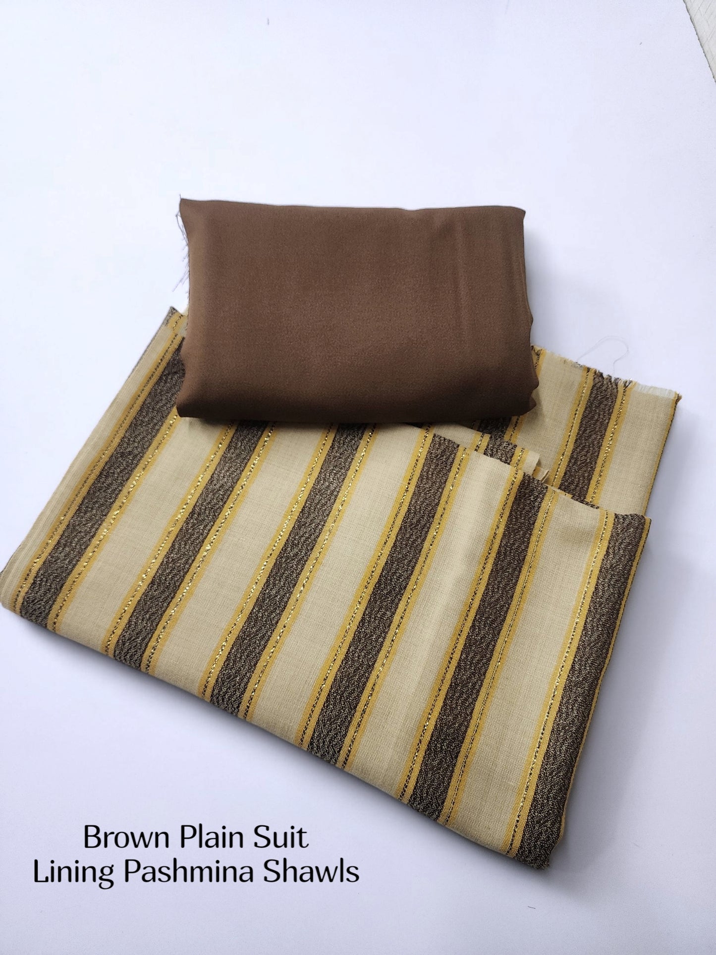 3 Piece Suit | Plain Marina Suit With Pashmina Lining Shawl Perfect Gift | Brown
