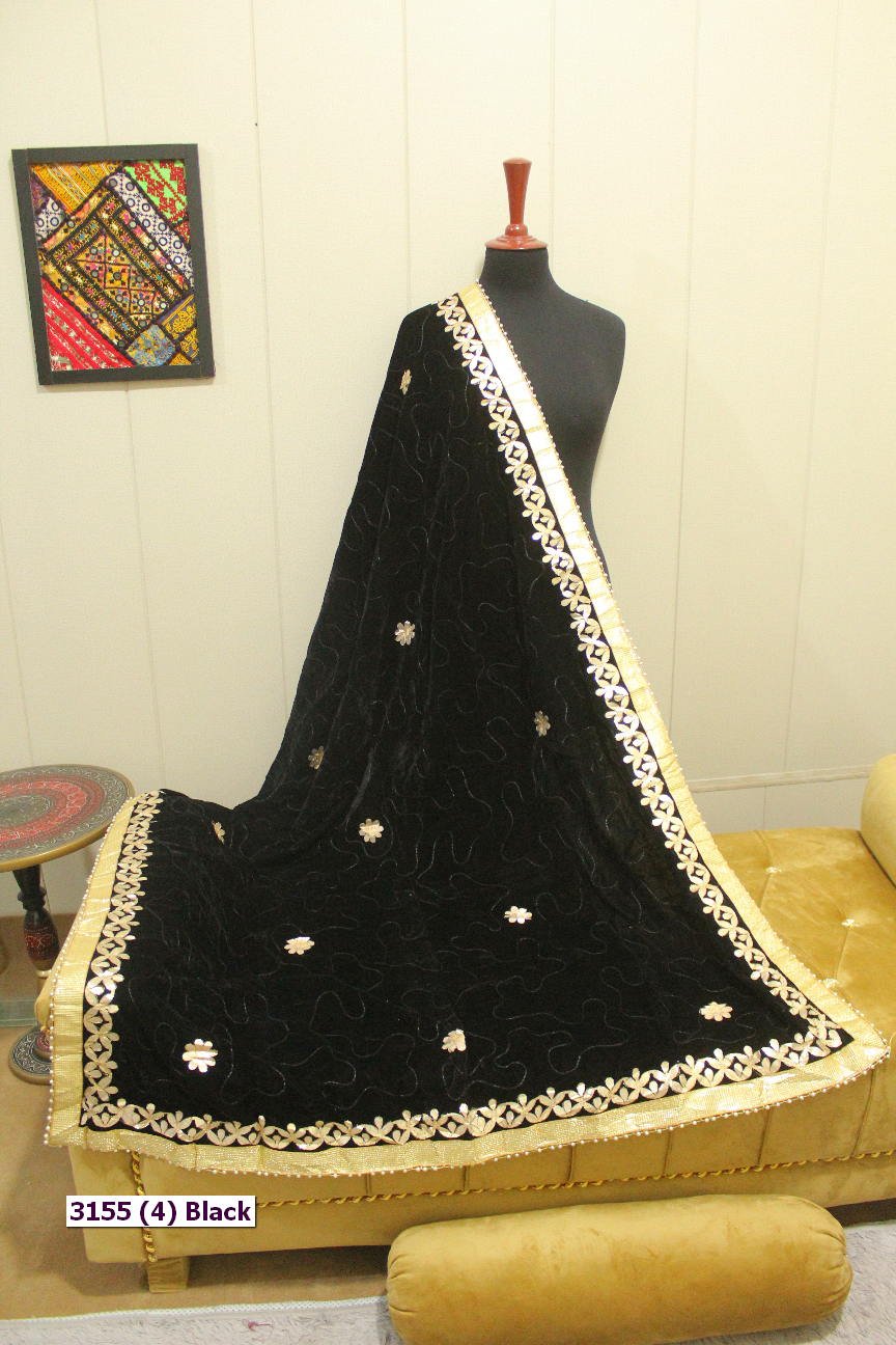 Black Velvet Embroidered Shawl