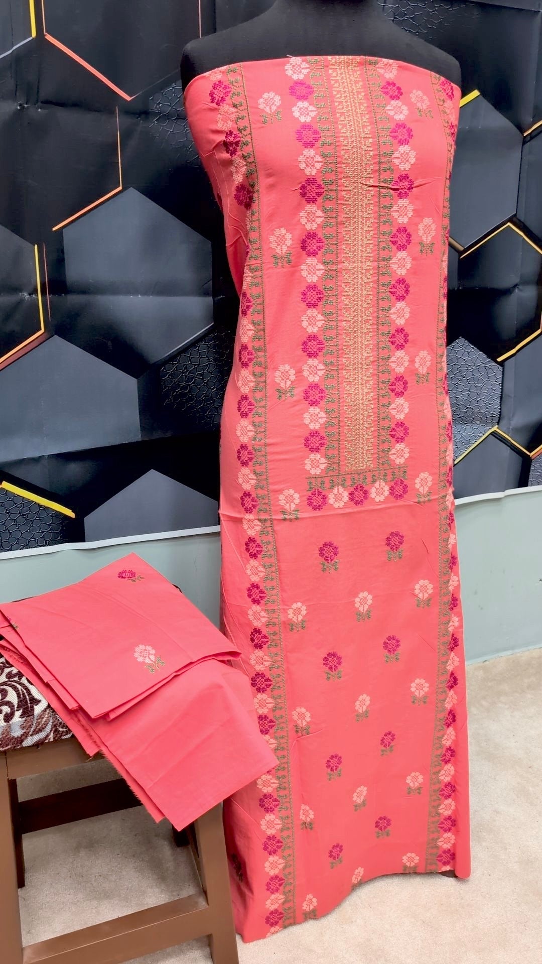 Breeze Lawn 2 Pc Embroidered Suit Separate Sleeves | Carrot Pink