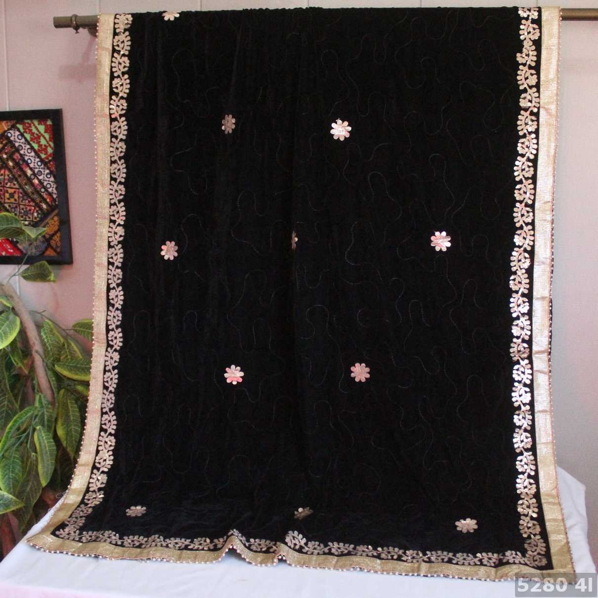 Black Velvet Embroidered Shawl