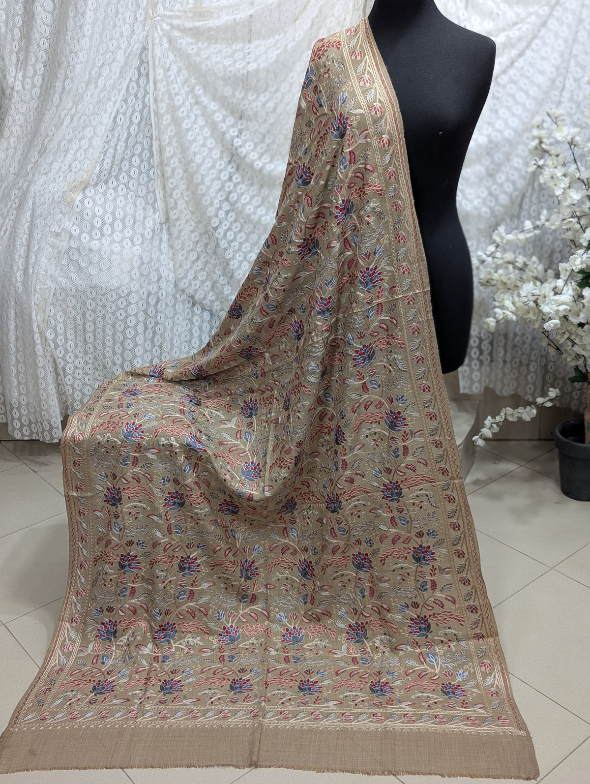 Kashmiri Jaal Shawl | Full Embroidered Shawl Resham Work Aar Embroidery | Skin