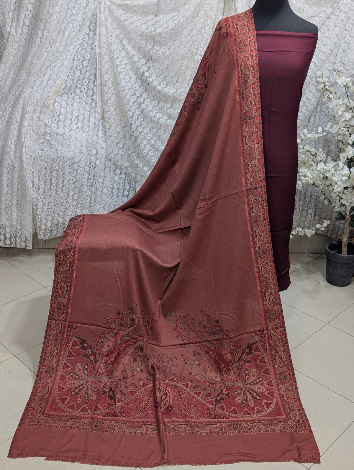 3 Piece Kani Shawl Suit | Plain Marina Suit With Kani Pashmina Shawl Perfect Gift