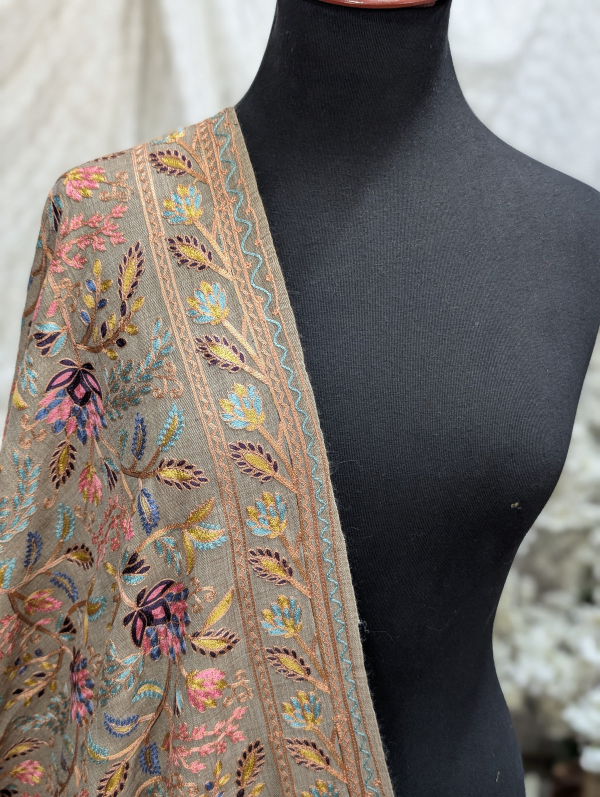 Kashmiri Jaal Shawl | Full Embroidered Shawl Resham Work Aar Embroidery | Skin