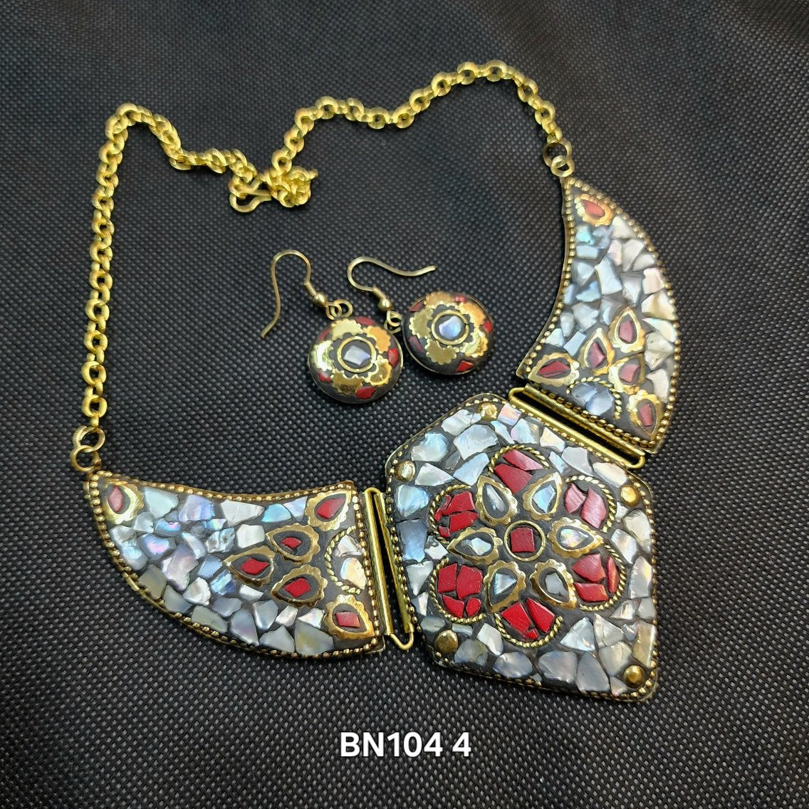 Necklace with Earrings Handmade Stonework