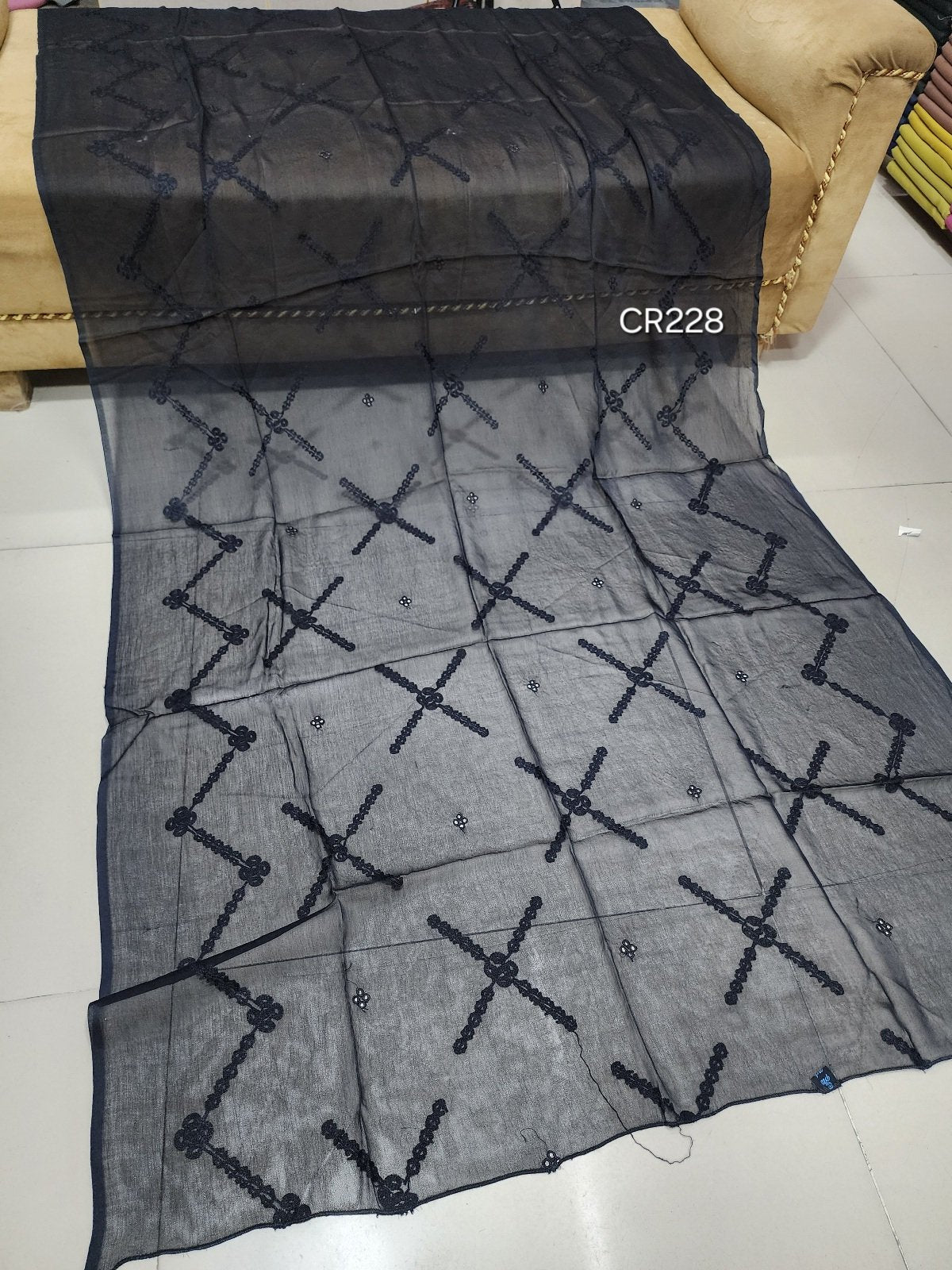 Black Crinkle Chiffon Tarkashi Embroidered Dupatta CR 228