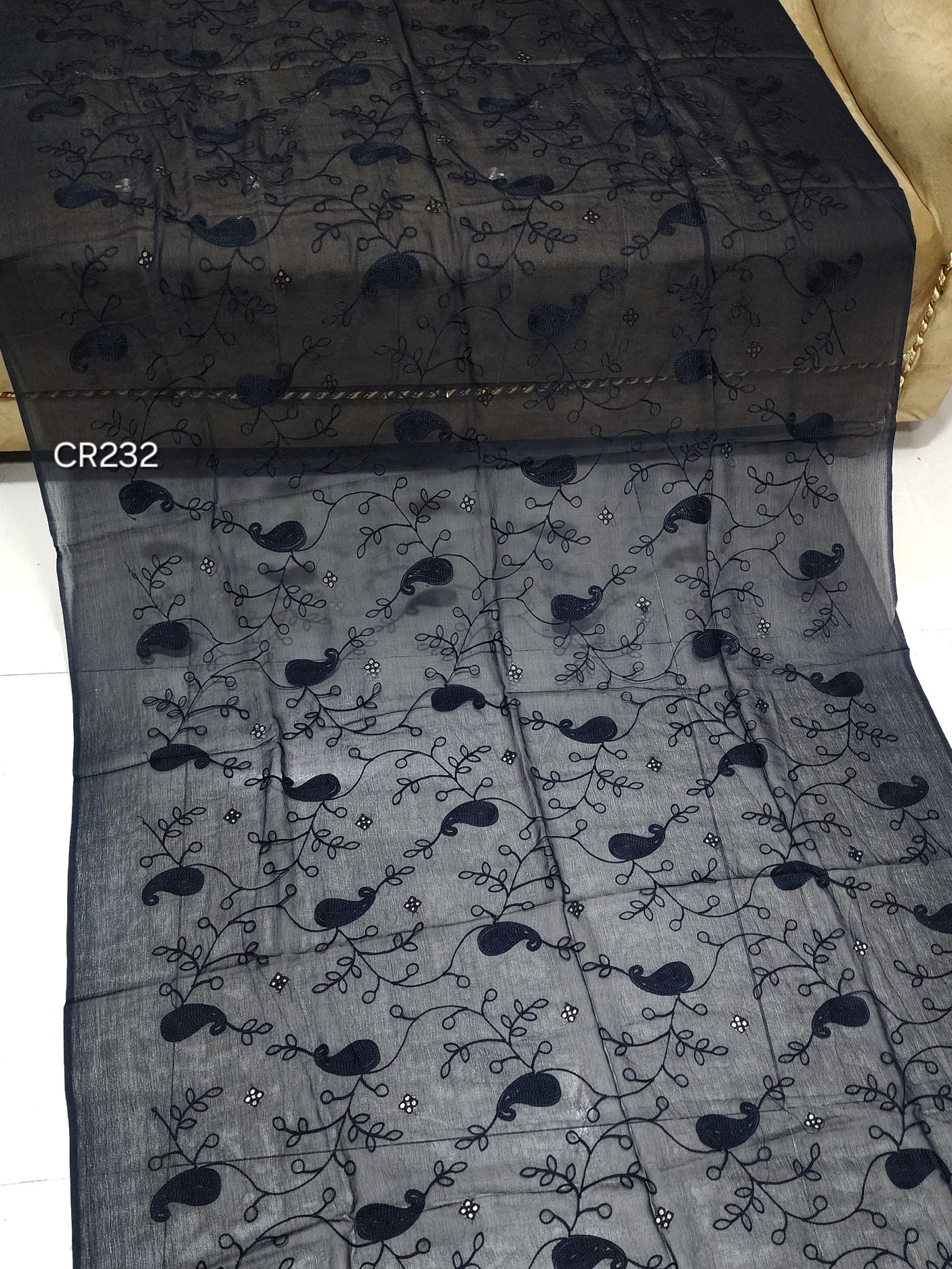 Black Crinkle Chiffon Tarkashi Embroidered Dupatta