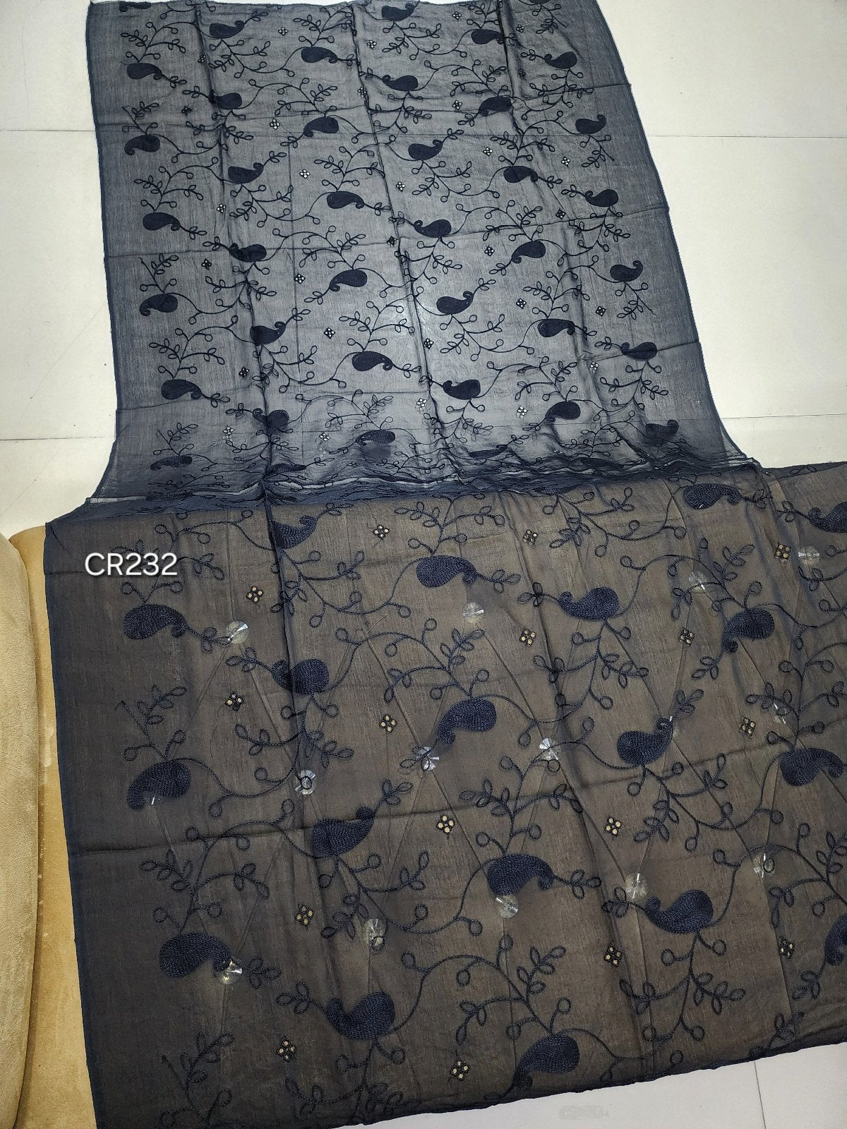 Black Crinkle Chiffon Tarkashi Embroidered Dupatta